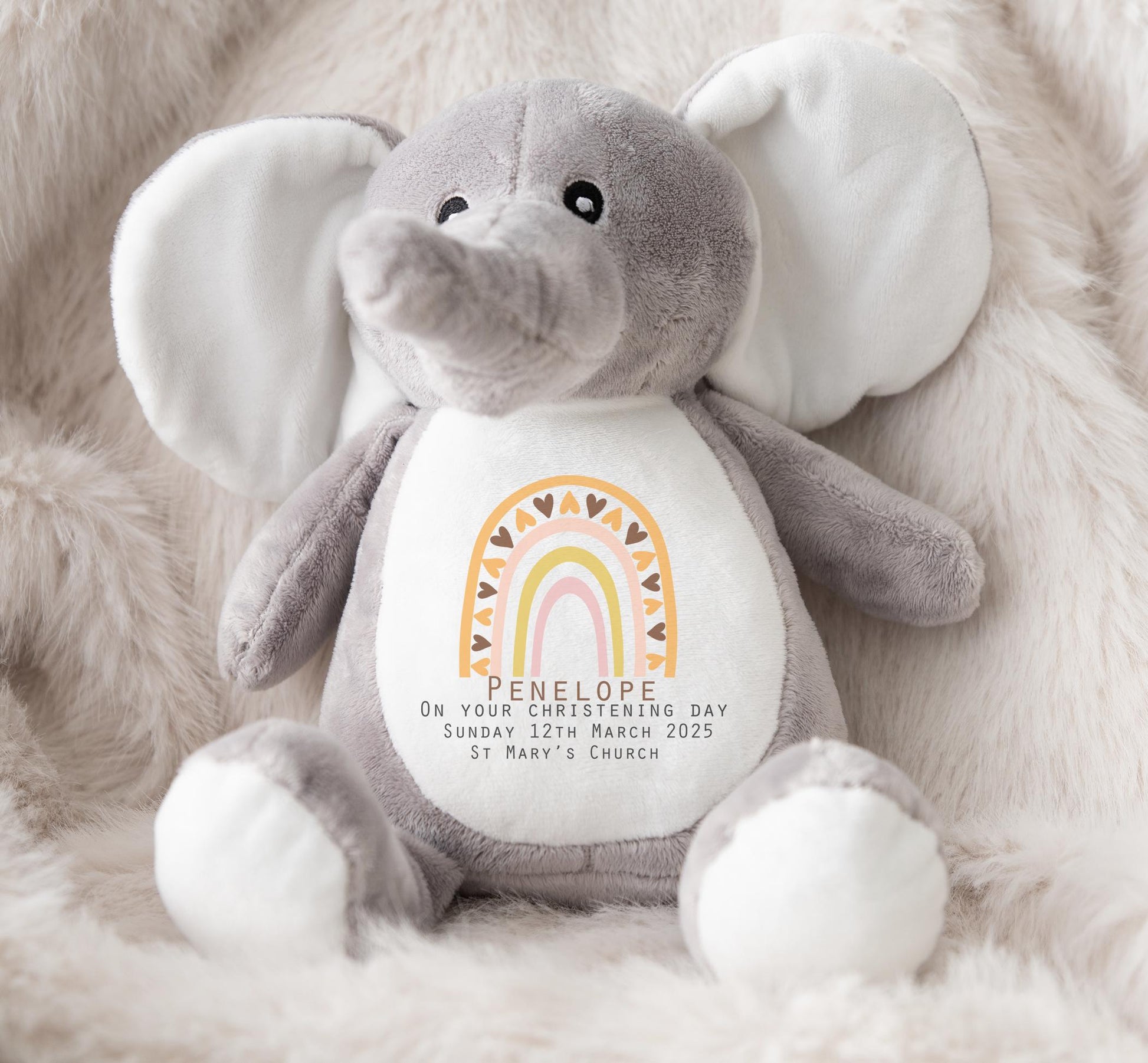Personalised on your christening rainbow keepsake bunny gift christian  rabbit custom name baptism gift christening teddy
