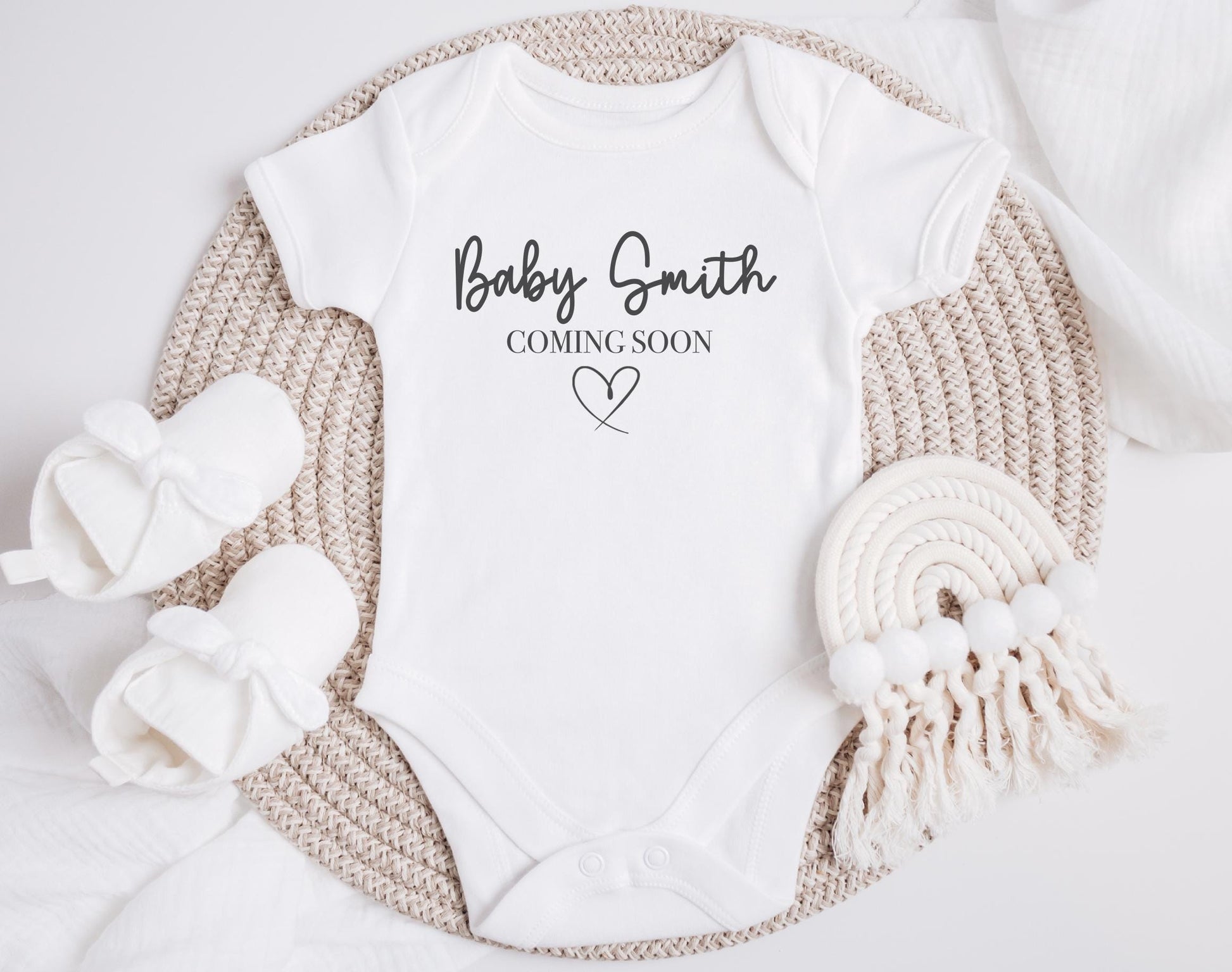 Personalise coming soon baby announcment vest, coming soon baby vest, baby reveal vest