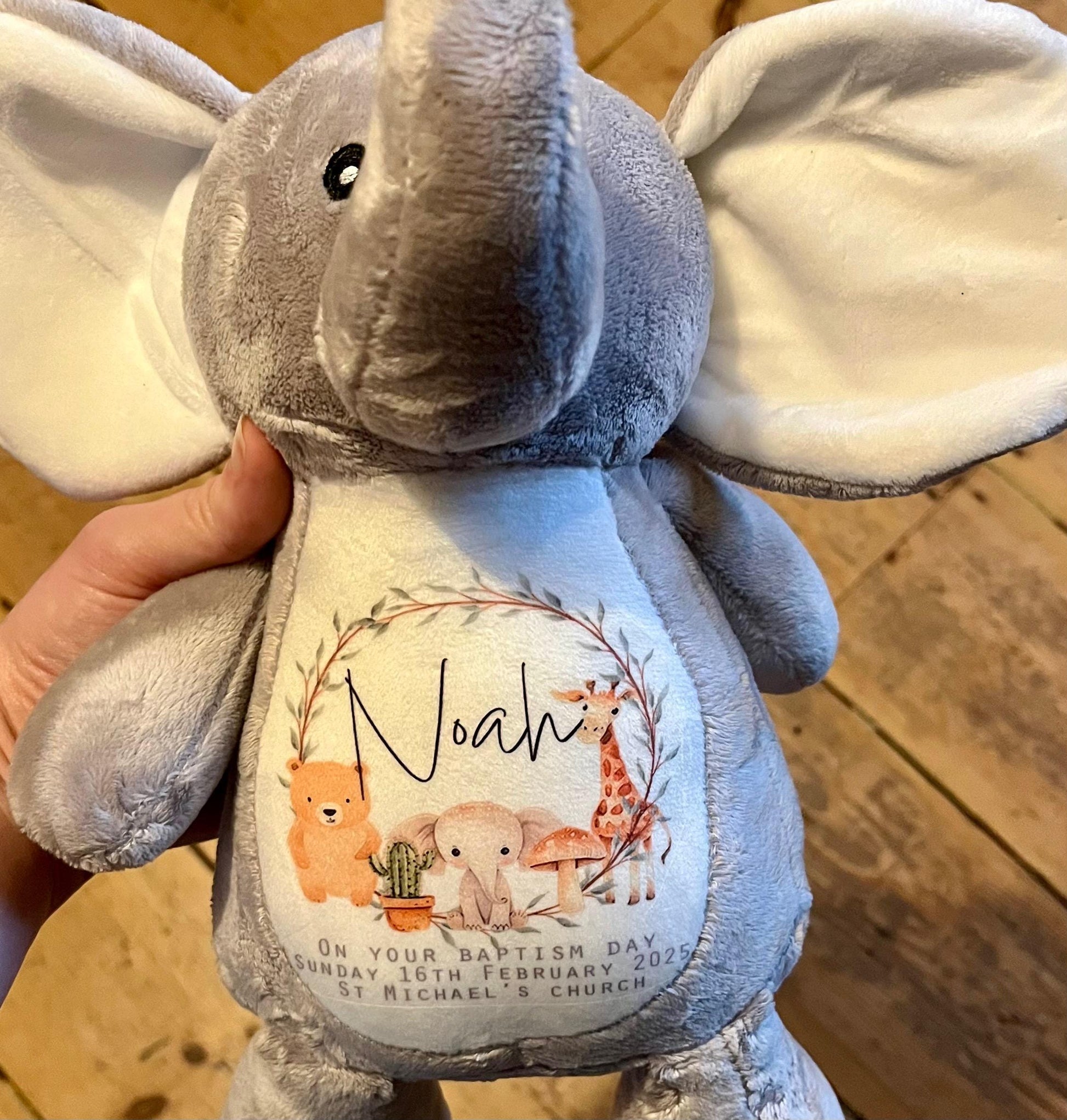 Personalised christening safari animal teddy, personalised baptism teddy, dedication day teddy