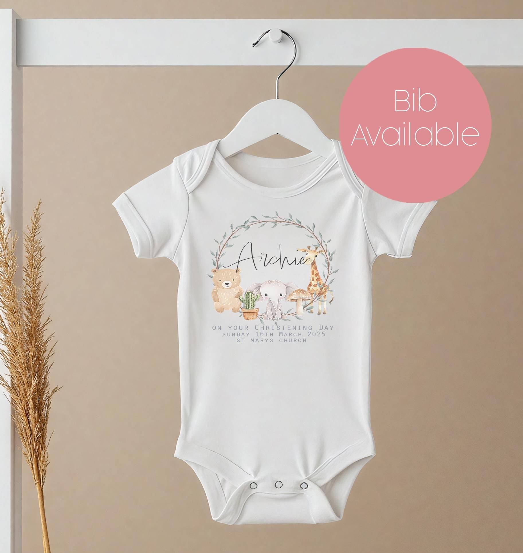 Personalised safari animal christening vest and bib, Personalised baptism safari animal vest and bib, Christening clothes, Baptism clothes