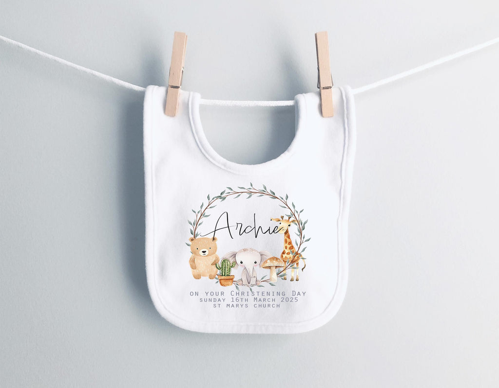 Personalised safari animal christening vest and bib, Personalised baptism safari animal vest and bib, Christening clothes, Baptism clothes
