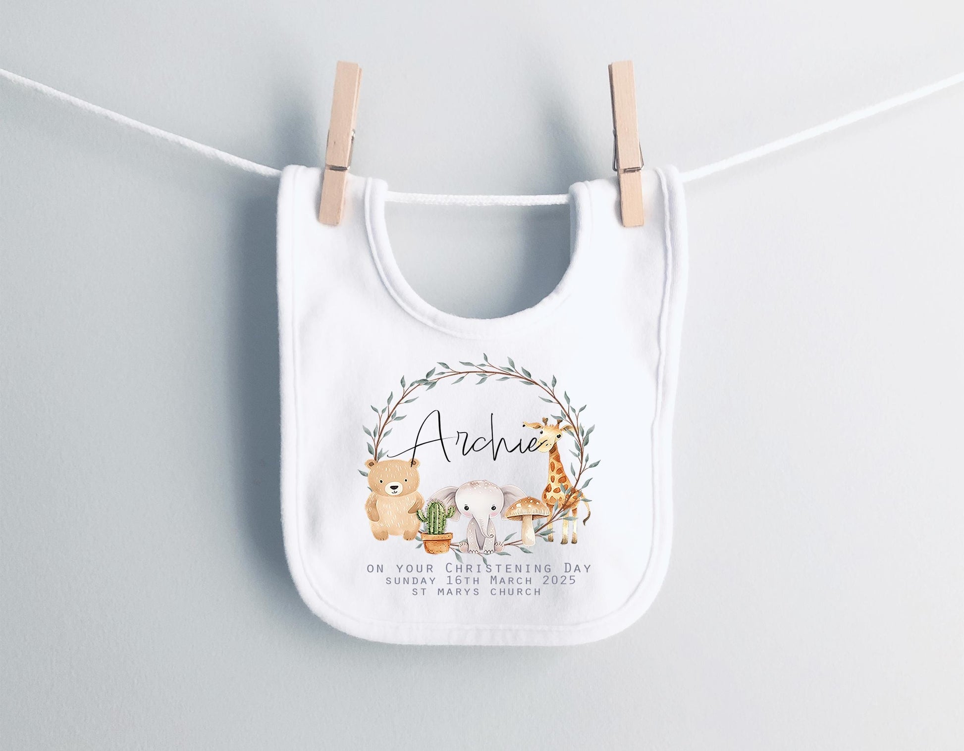 Personalised safari animal christening vest and bib, Personalised baptism safari animal vest and bib, Christening clothes, Baptism clothes