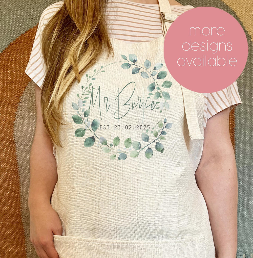 Personalised bride and groom mr and mrs adult apron wedding favour gift
