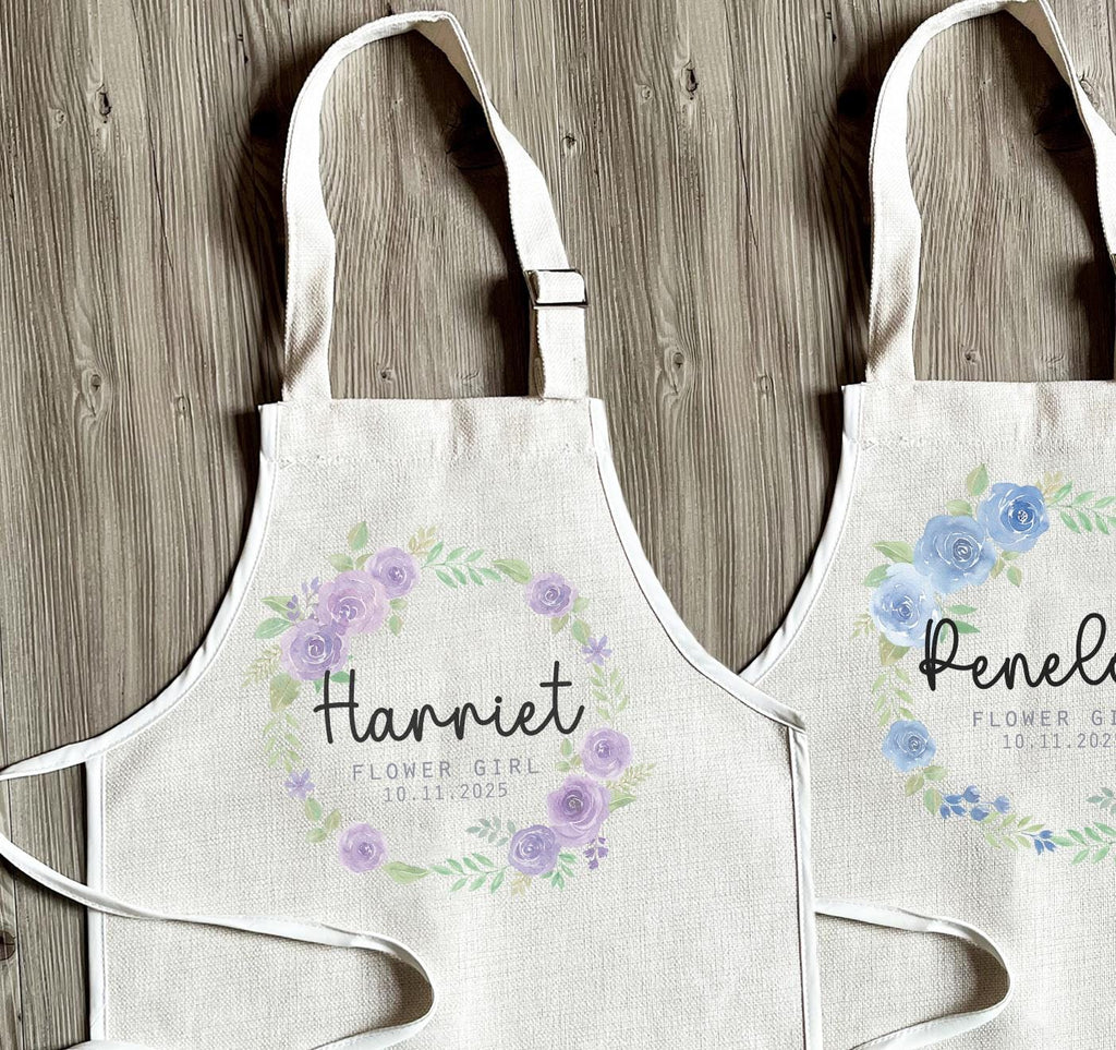 Personalised flower girl baking apron, Personalised bridesmaid baking apron, Flower girl apron gifts, Flower girl wedding favours