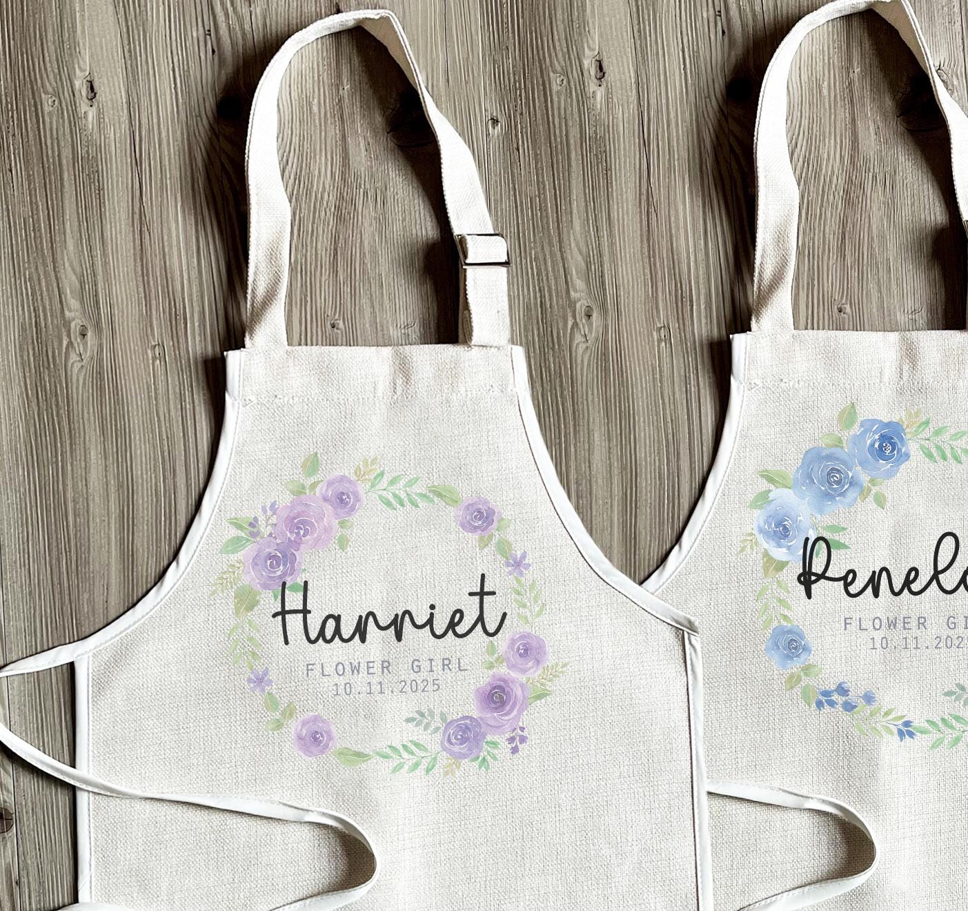 Personalised flower girl baking apron, Personalised bridesmaid baking apron, Flower girl apron gifts, Flower girl wedding favours
