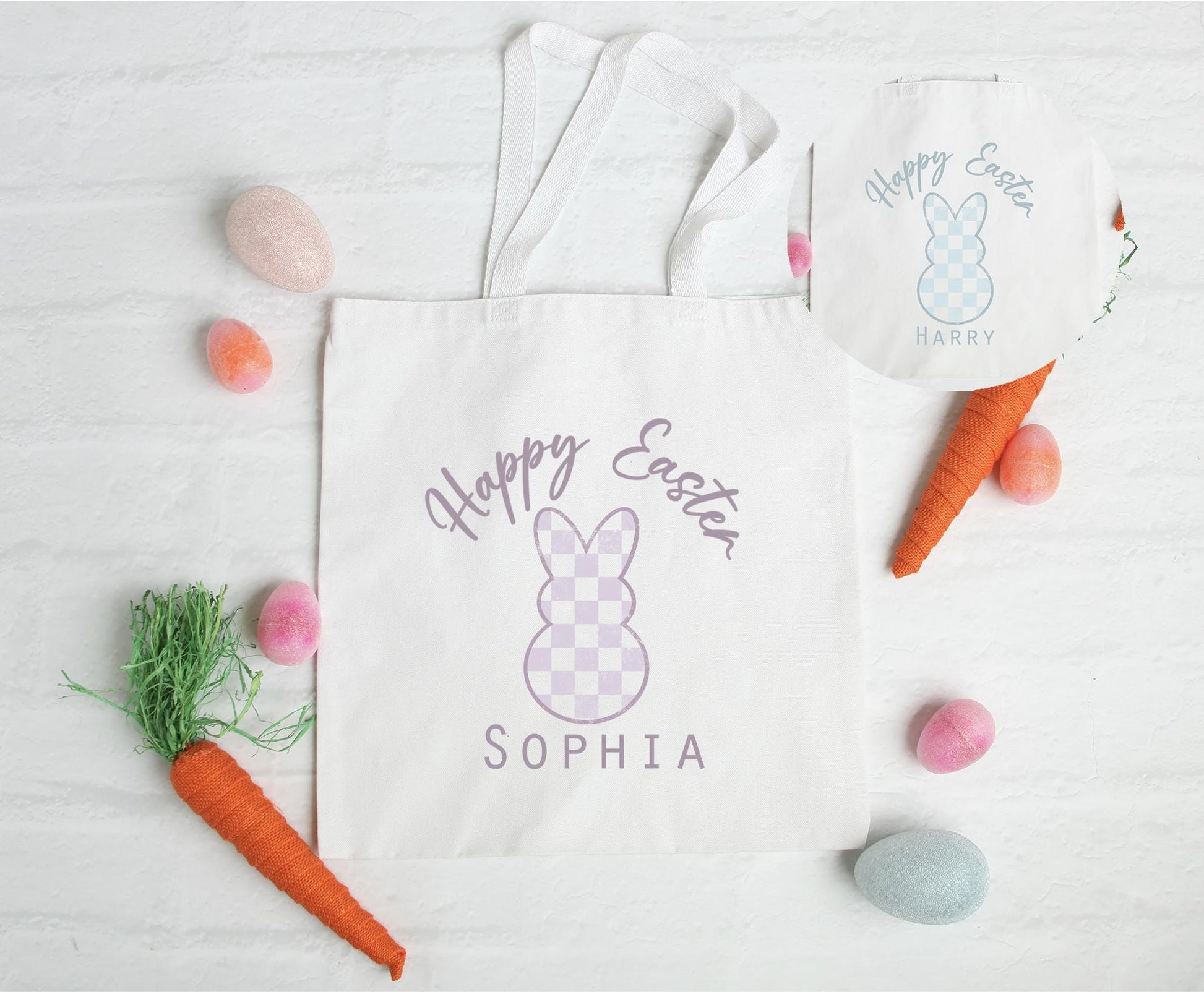 Personalised checked easter bunny bag, Easter checked bag, Easter accessories, Personalised easter gifts, Easter basket, easter egg hunt bag