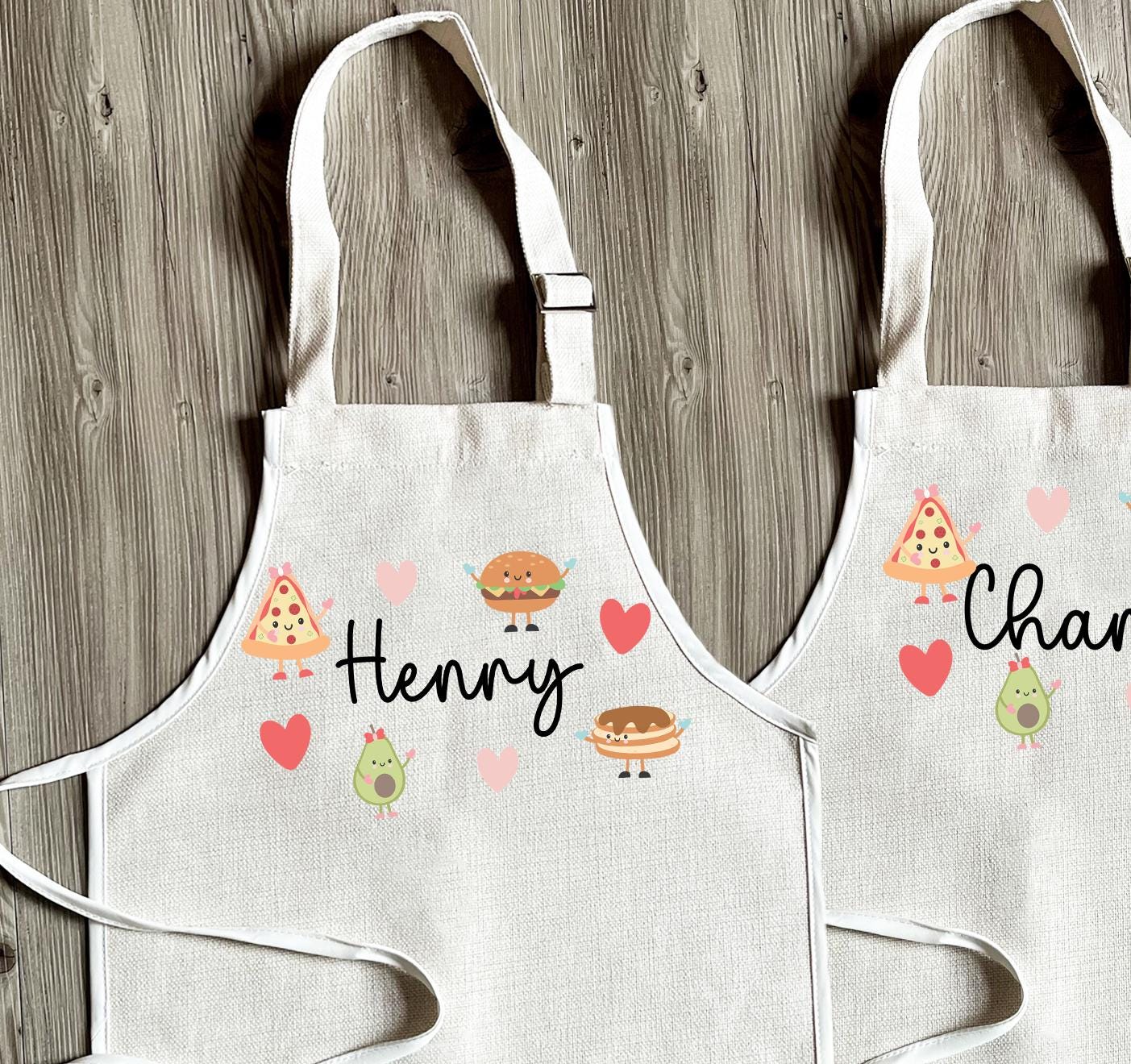 Personalised colour food cartoon kids  baking  apron gift, cartoon food baking apron, Cartoon food cooking apron
