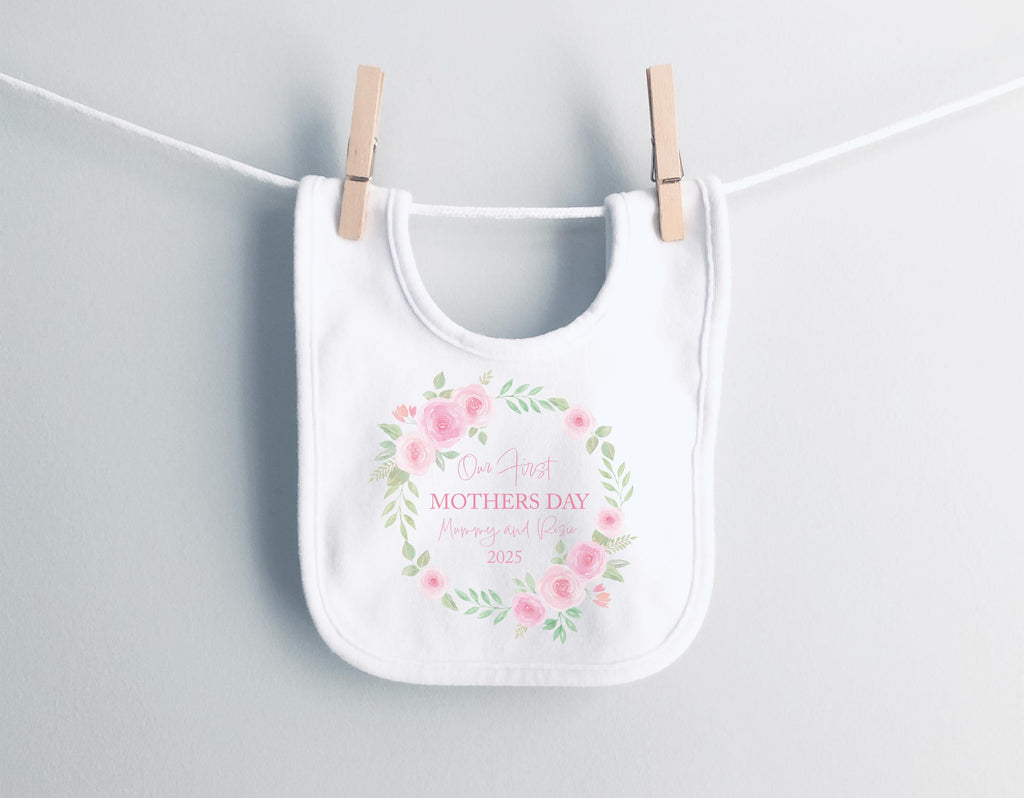 personalised first mothers pink wreath babies vest, baby clothes, mothers day gift, first mothers day, first mothers day gift