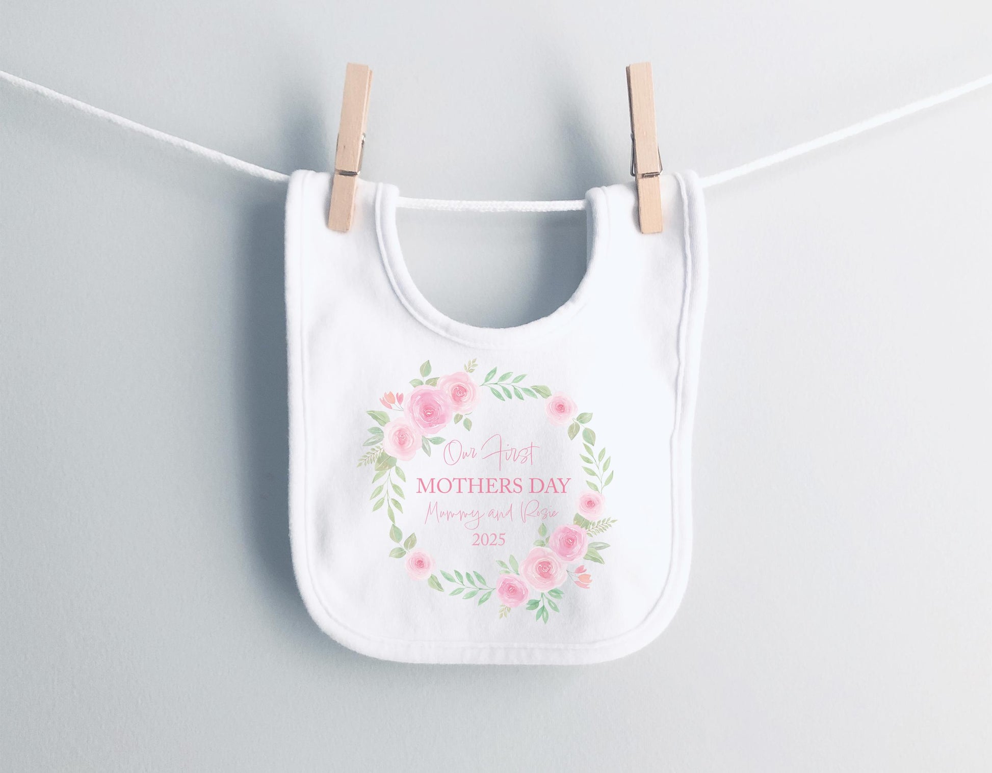 personalised first mothers pink wreath babies vest, baby clothes, mothers day gift, first mothers day, first mothers day gift