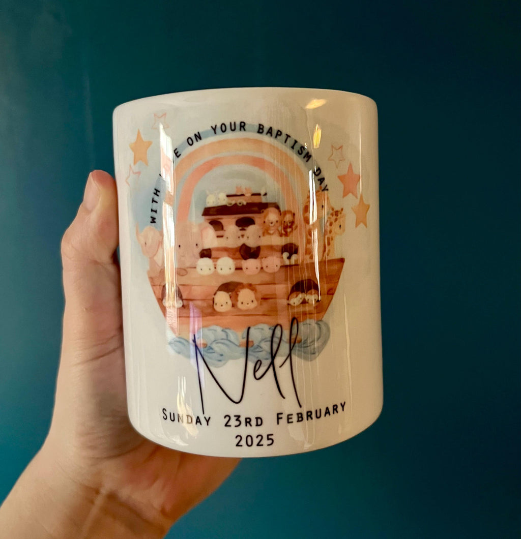 Personalised christening noahs ark money box, Baptism noahs ark money box, Religious money box