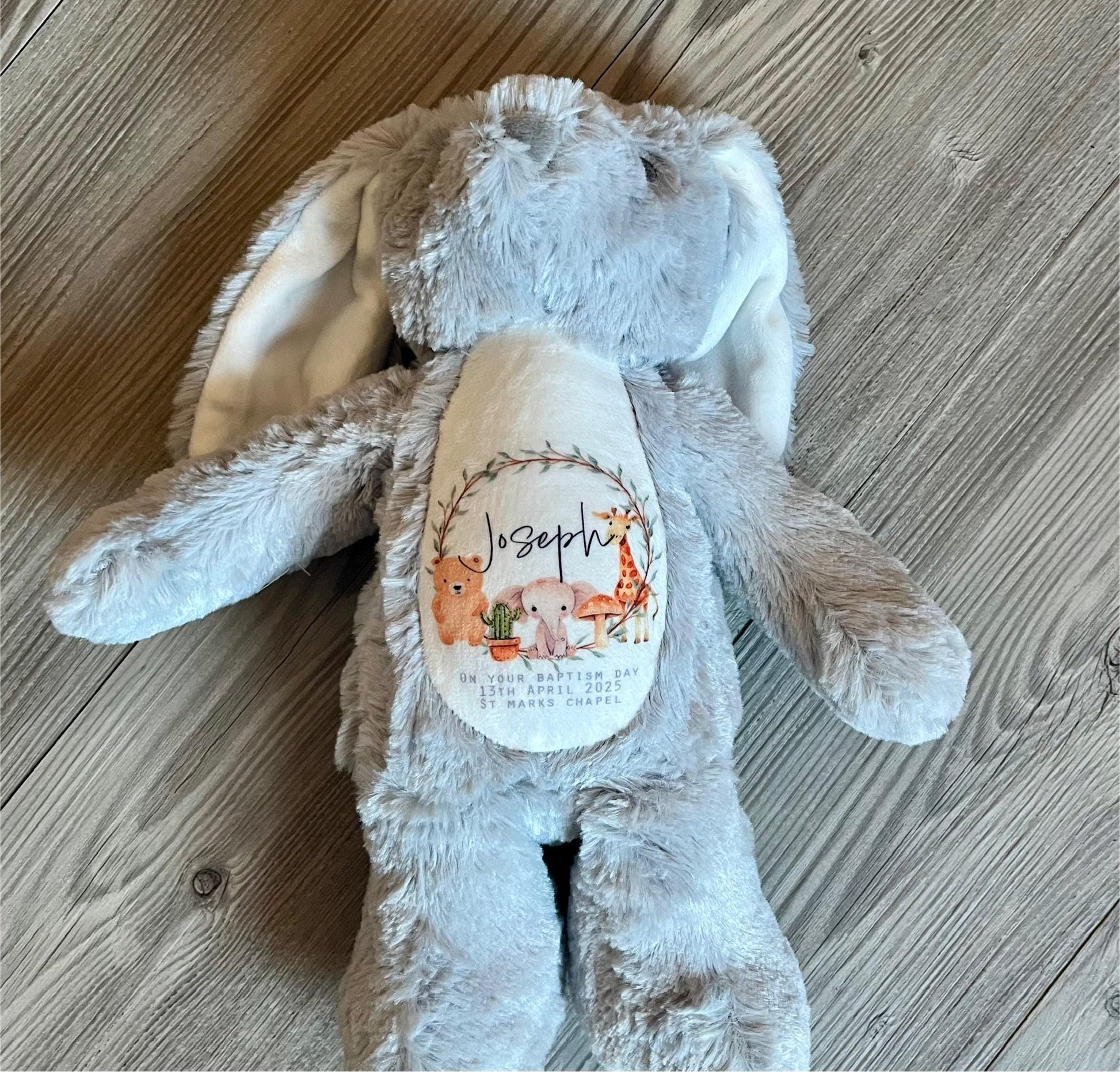 Personalised christening safari animal teddy, personalised baptism teddy, dedication day teddy