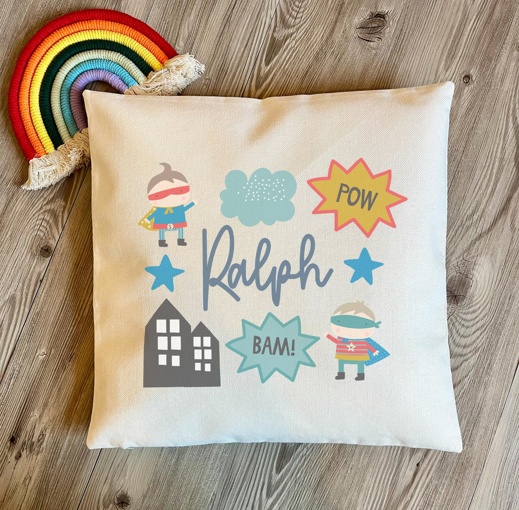 Personalised childrens superhero cushion, Childrens super hero decor, Childrens superhero bedroom decor
