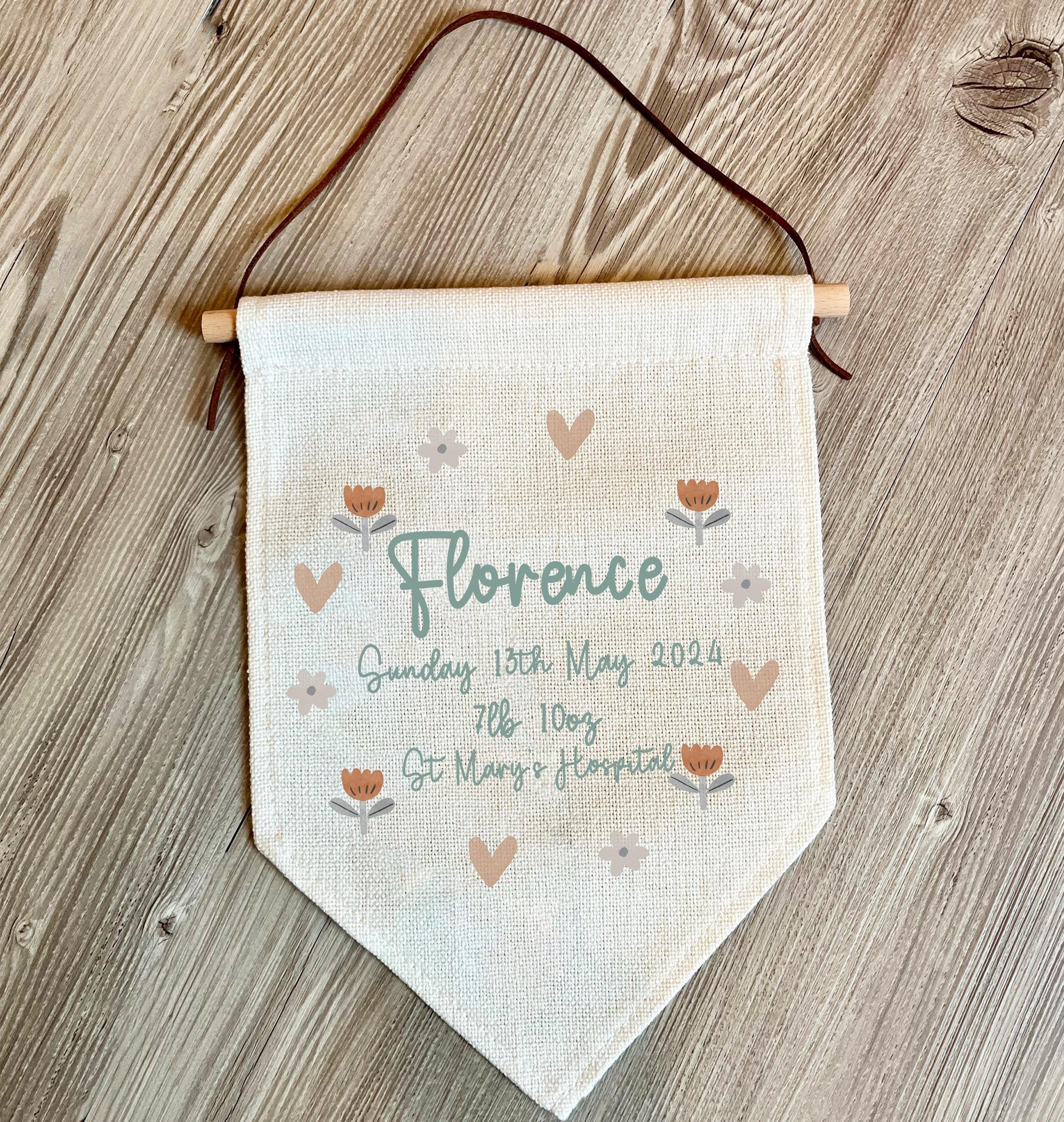 personalise new baby birth stat wall hanging, new baby gift, nursery decor, baby gifts, boho flower baby gift, personalised baby gifts