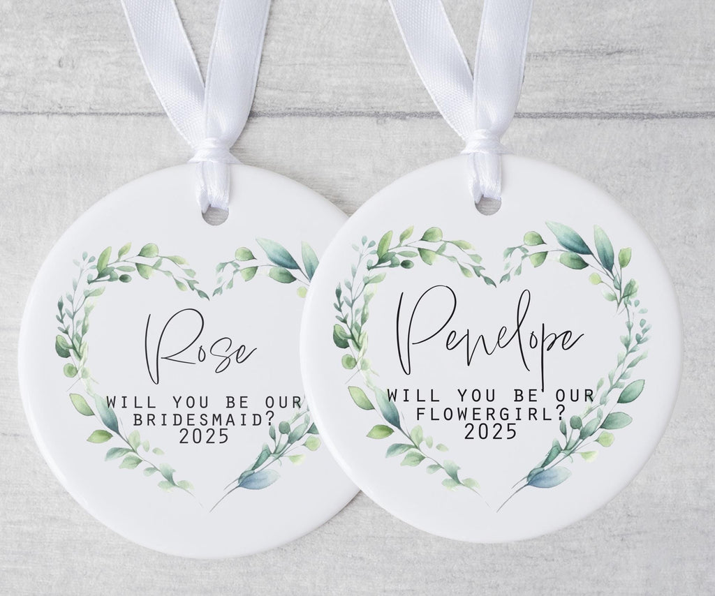 Personalised flower girl propsal ceramic ornament gift, Personalised page boy propsal ceramic ornament gift, Personalised wedding favour