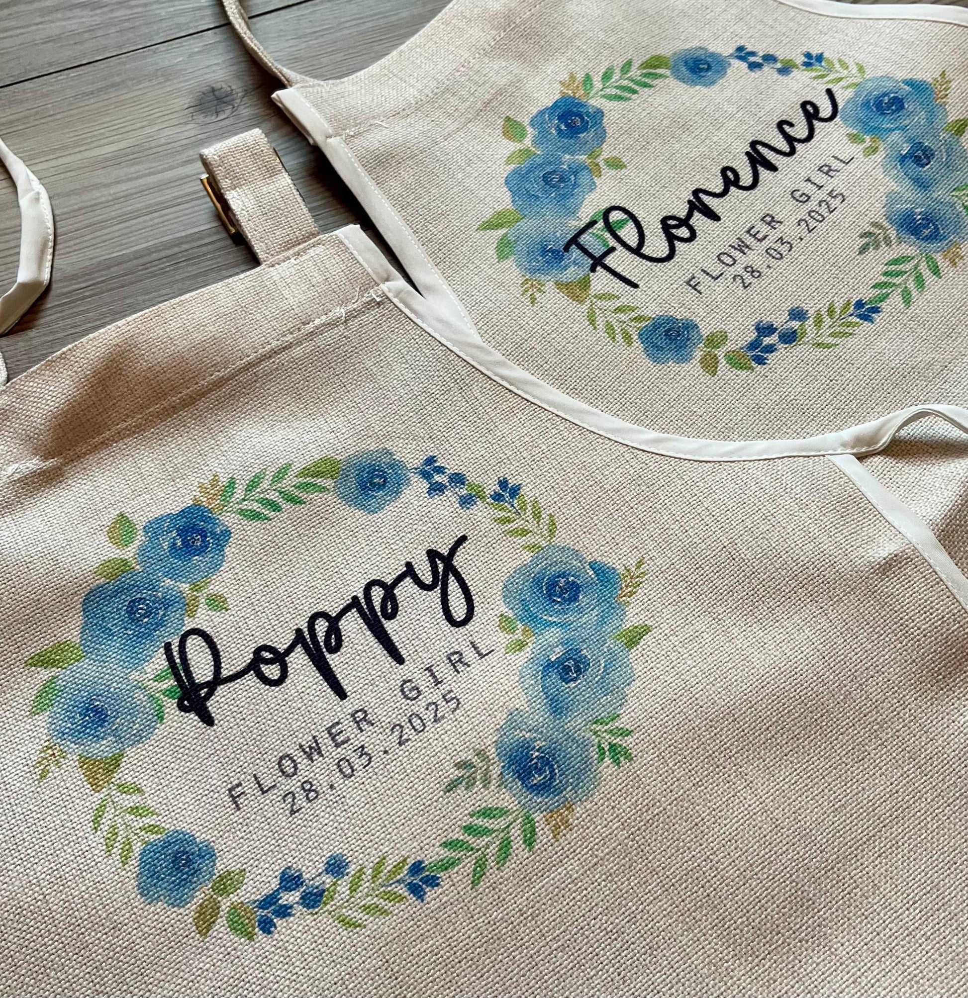 Personalised flower girl baking apron, Personalised bridesmaid baking apron, Flower girl apron gifts, Flower girl wedding favours