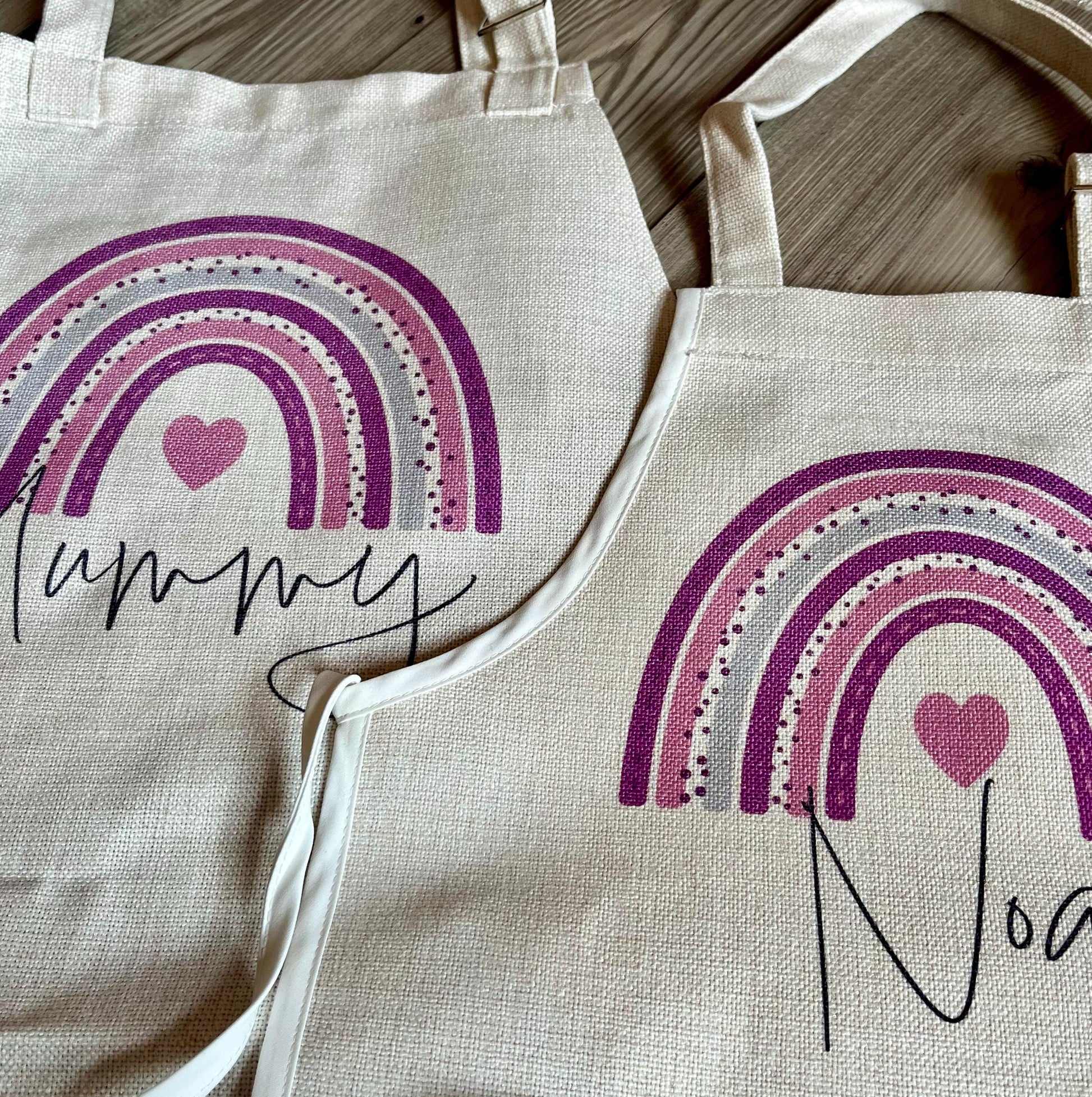 Personalised mummy and child rainbow matching aprons, mothers day apron, Mothers day baking apron, Grandmas baking apron