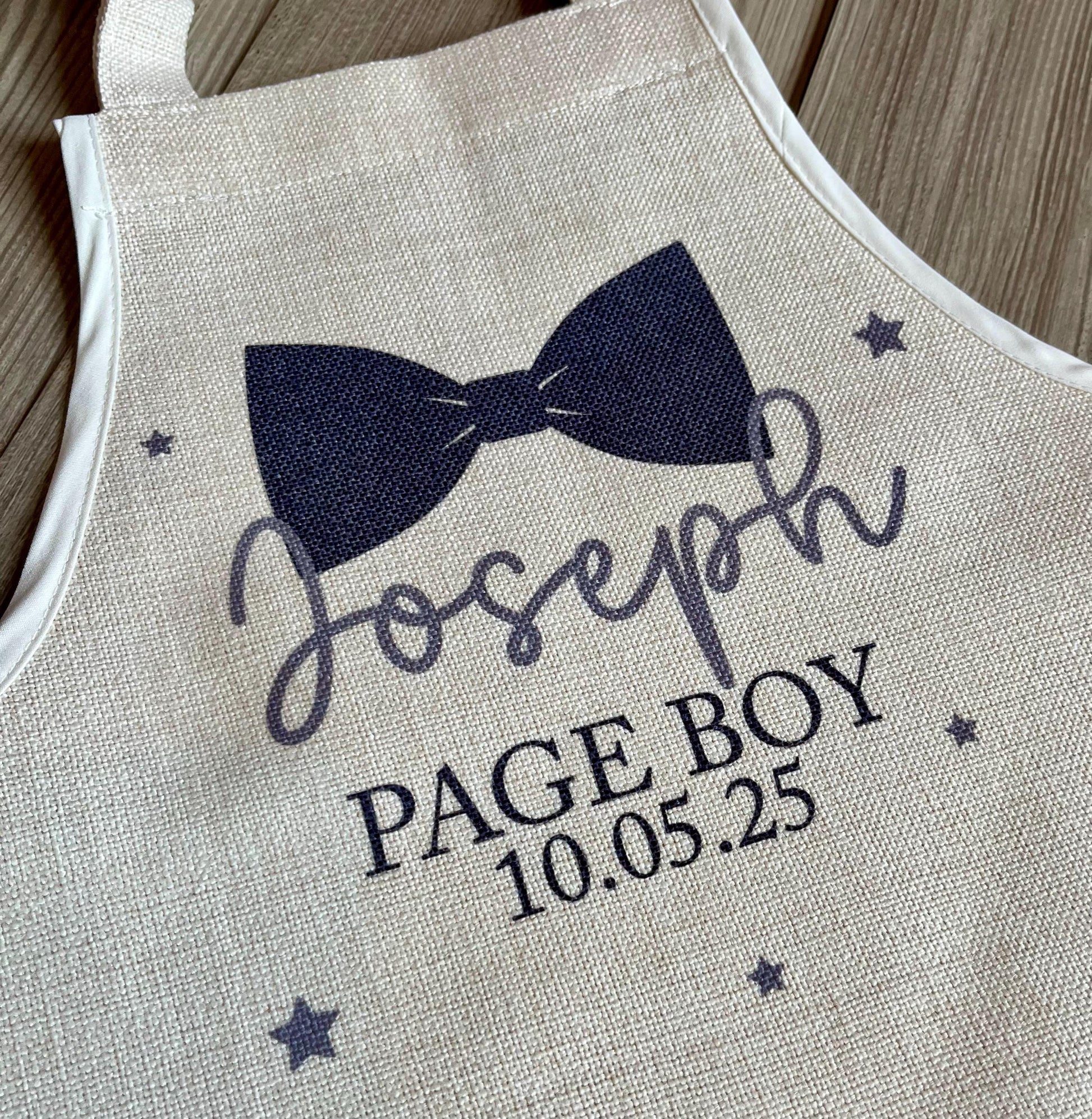 Personalised ring bearer page boy childrens apron wedding favour gift mini best man apron