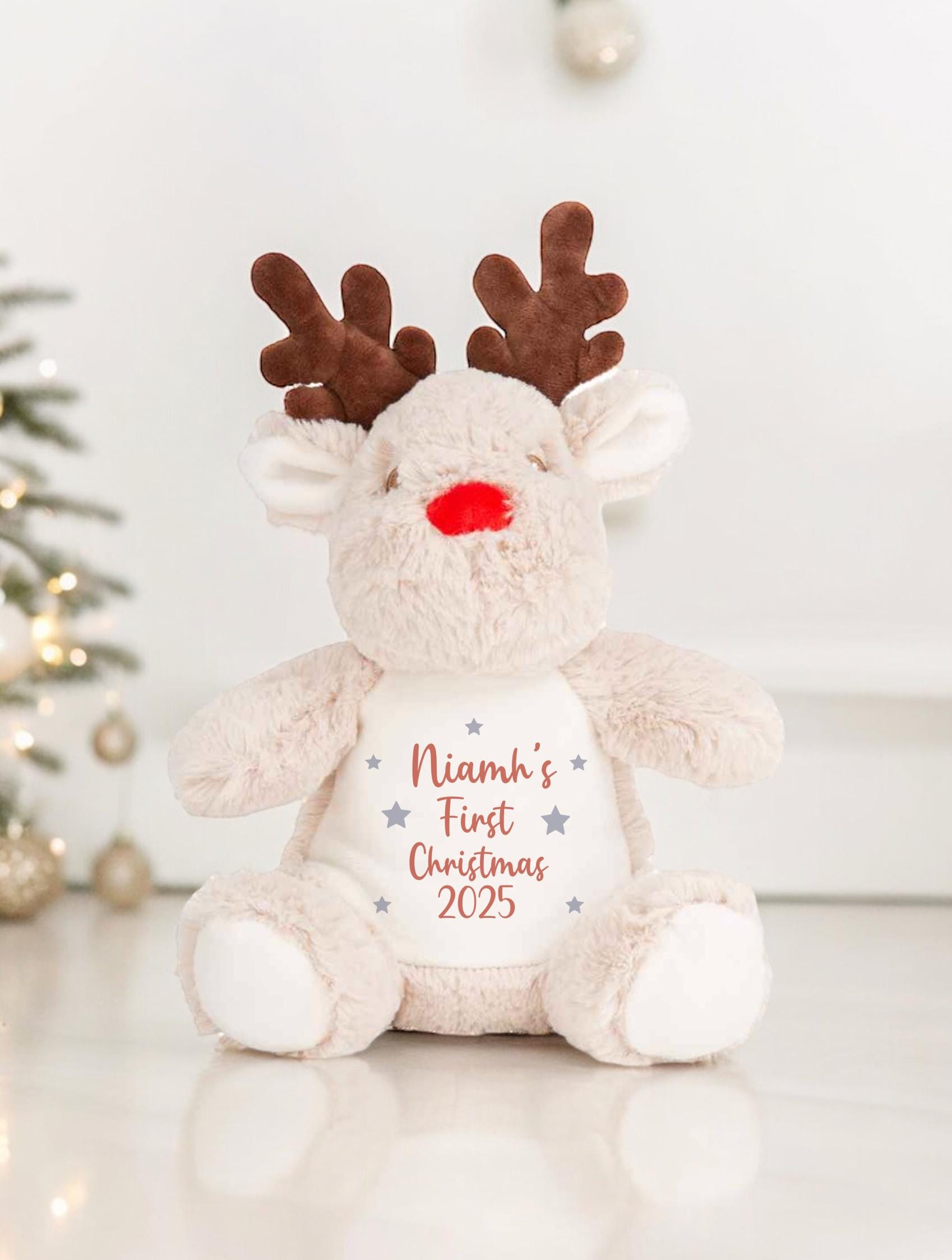 personalised babies first christmas name reindeer teddy gift christmas eve box personalised santa sack first christmas gift