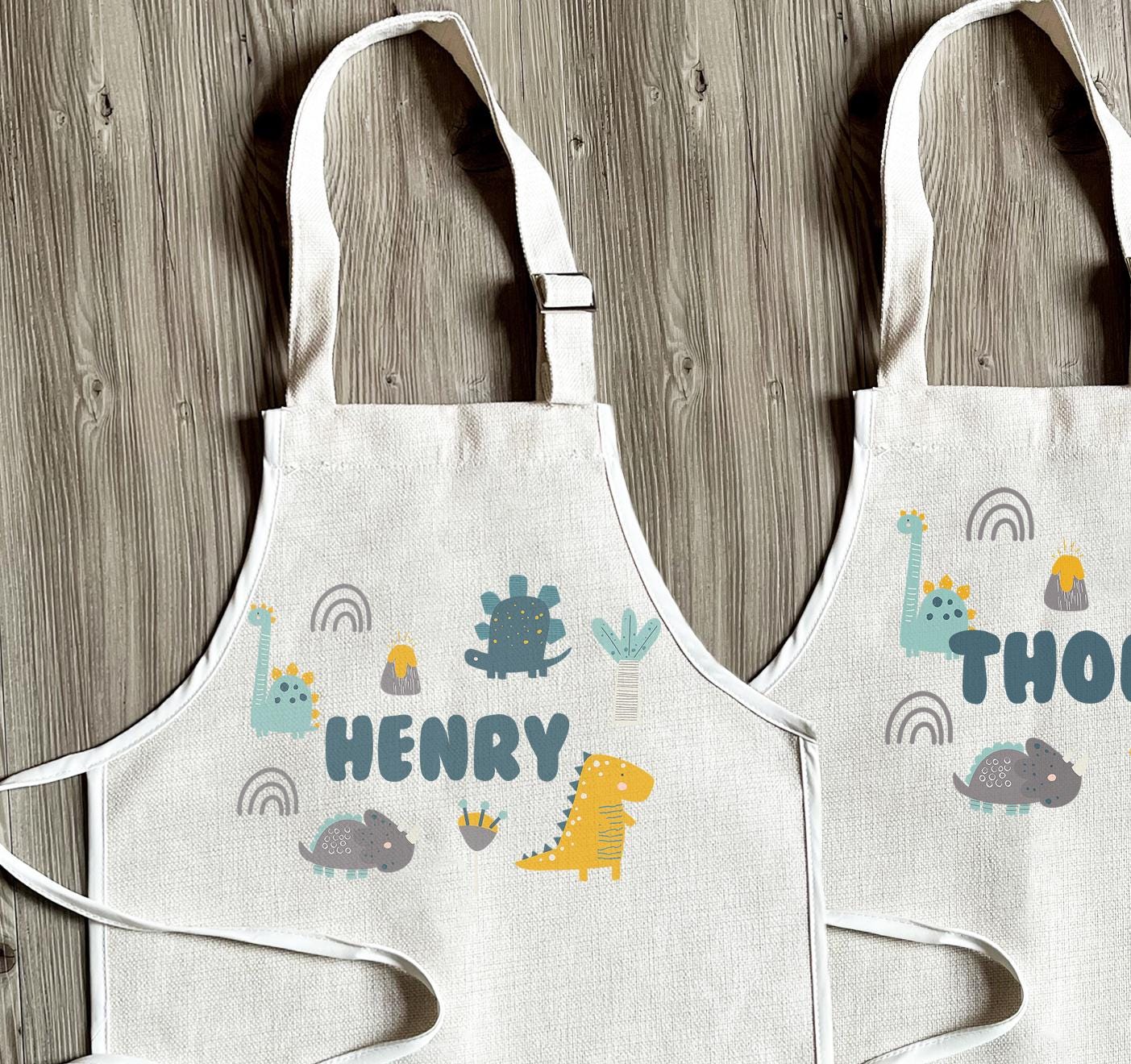 Personalised childrens modern dinosaur apron gift, Dinosaur baking apron, Dinosaur cooking apron, star baker