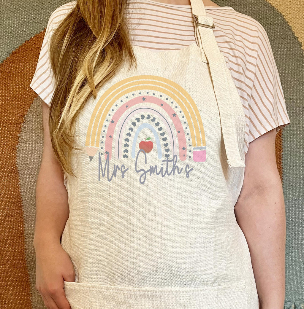 Personalised  teacher  rainbow apron, teacher apron gift, teacher apron, Nursery apron, Preschool apron, Teacher appreciation apron