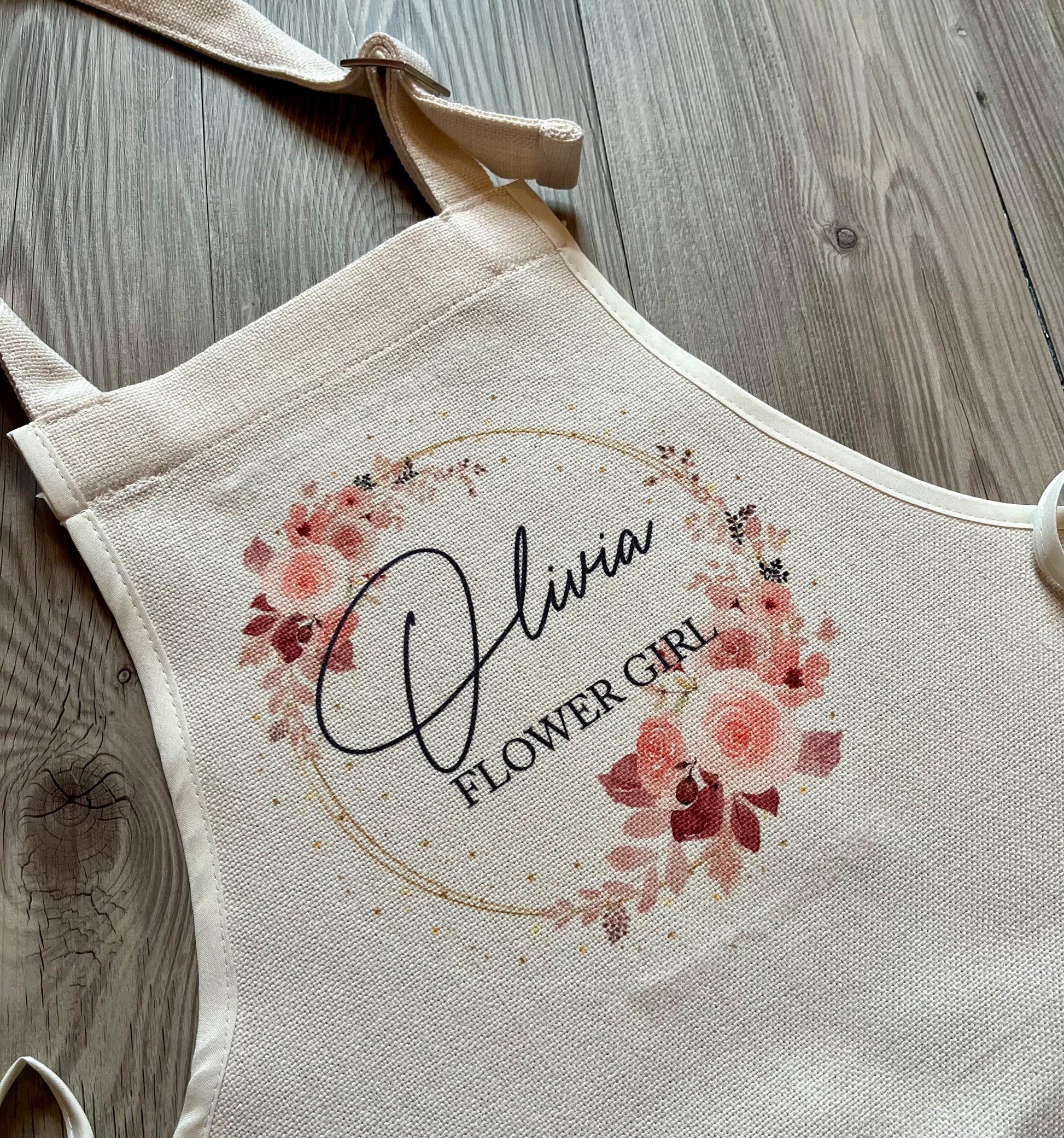 Personalised flower girl bridesmaid childrens apron wedding favour gift, Flower girl apron, bridesmaid apron