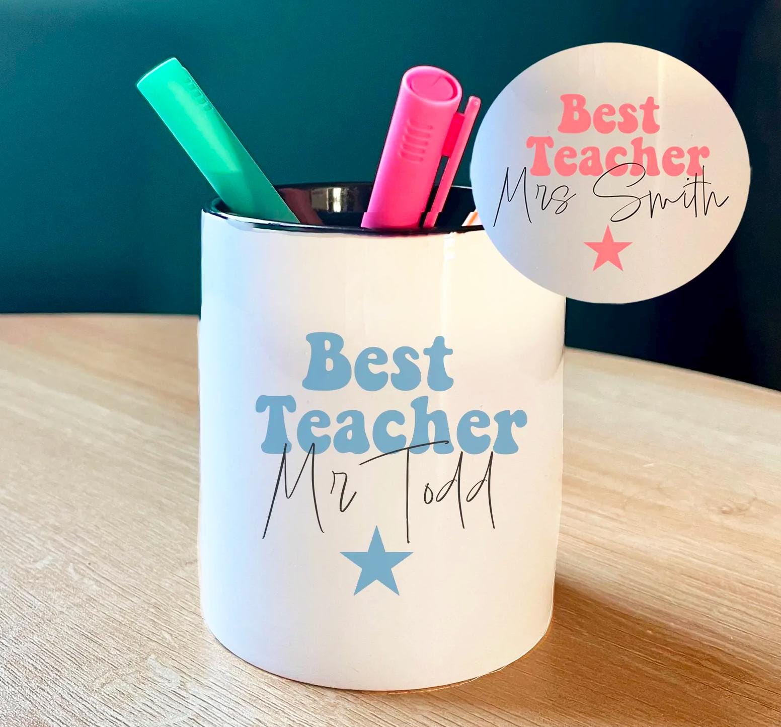 Personalised best teacher stationary ceramic pot, Best teacher pencil pot, Best teacher pen pot