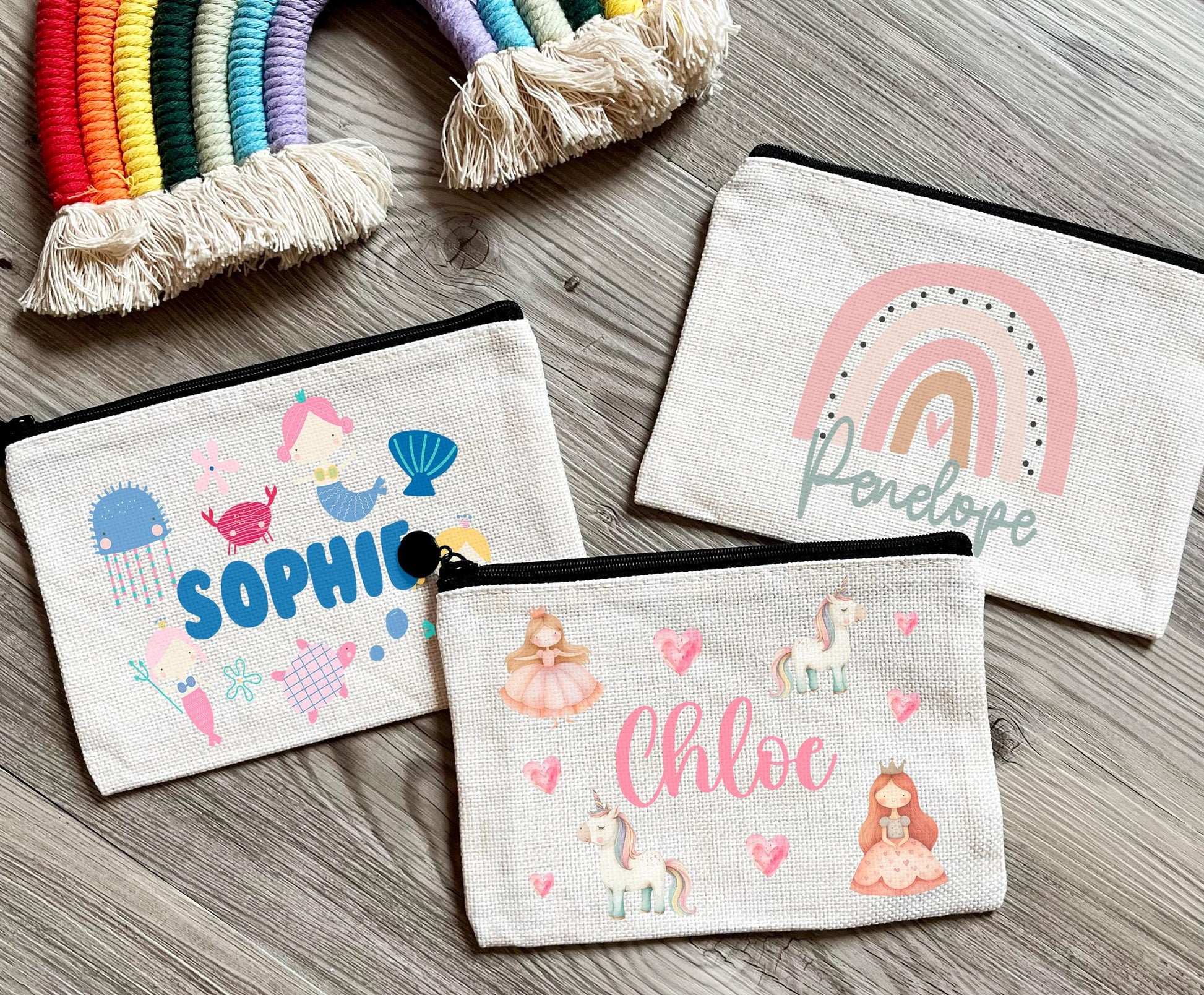 Personalised  childrens mermaid pencil case , Personalised princess pencil case , Personalised rainbow pencil case , Back to school