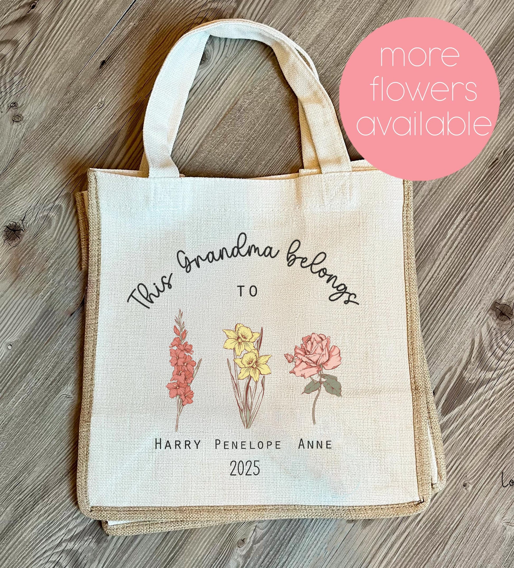Personalised grandma belongs to flower bag, Personalised mummy belongs to bag, Personalised mothers day bag, Personalised jute bag