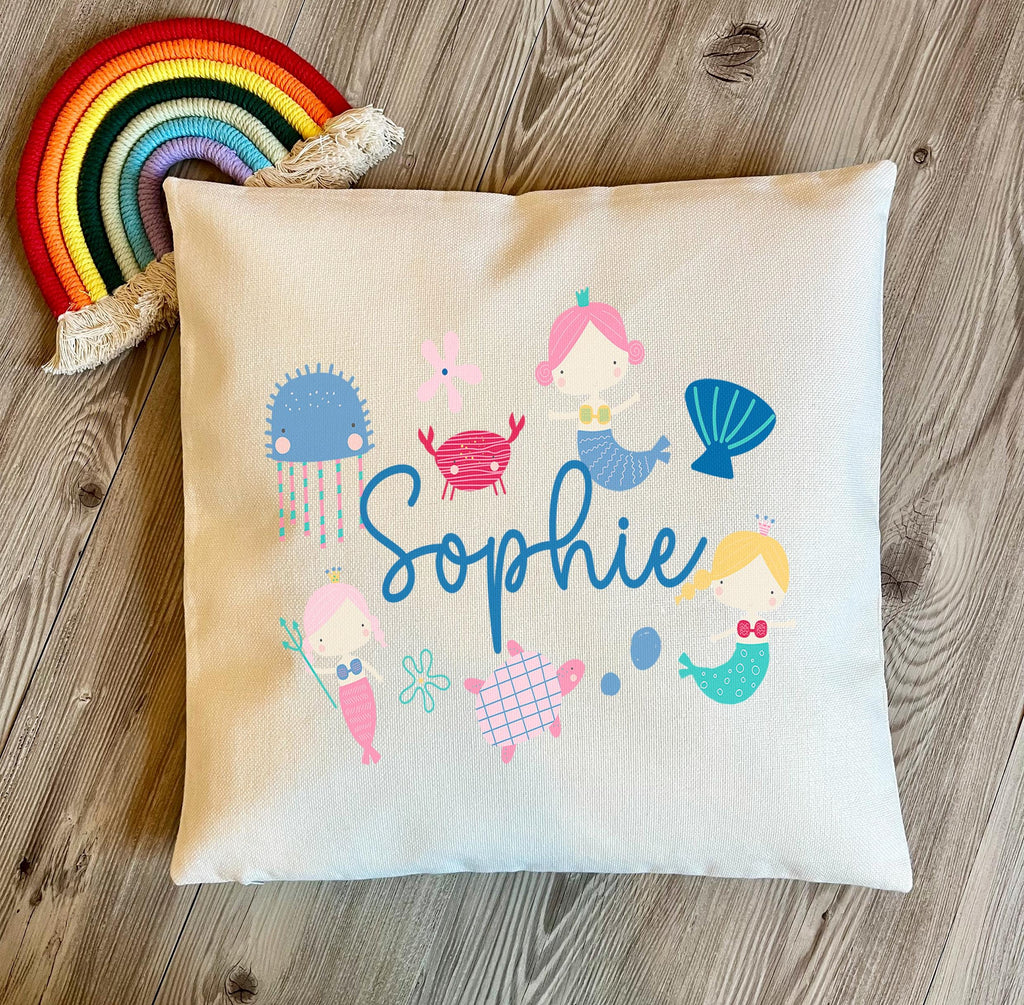 Personalised childrens mermaid cushion, Childrens mermaid decor, Childrens mermaid bedroom decor