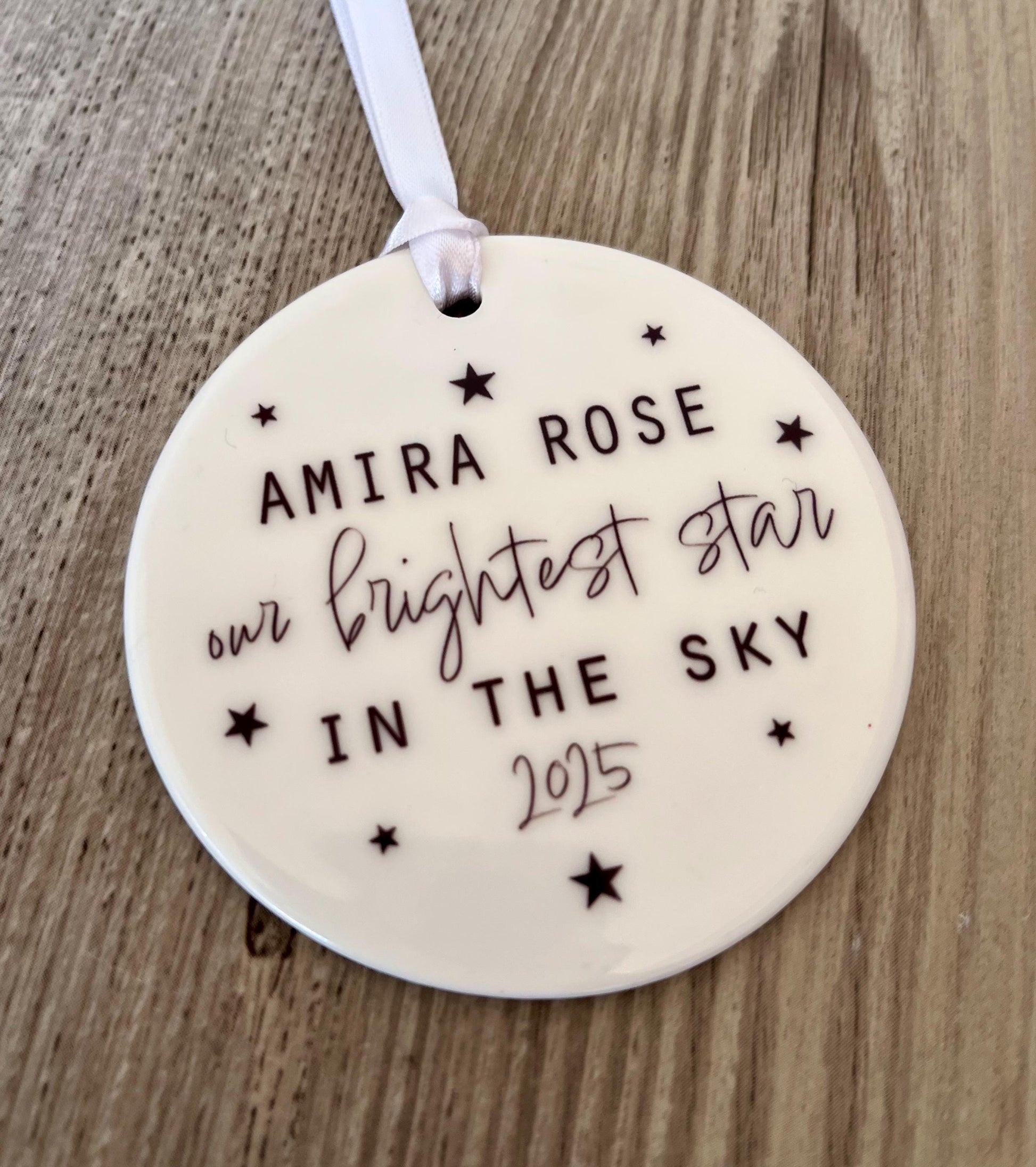 Personalised our bightest star in the sky ceramic ornament, Stillborn baby  ornament, miscarriage ornament, Angel baby ornament