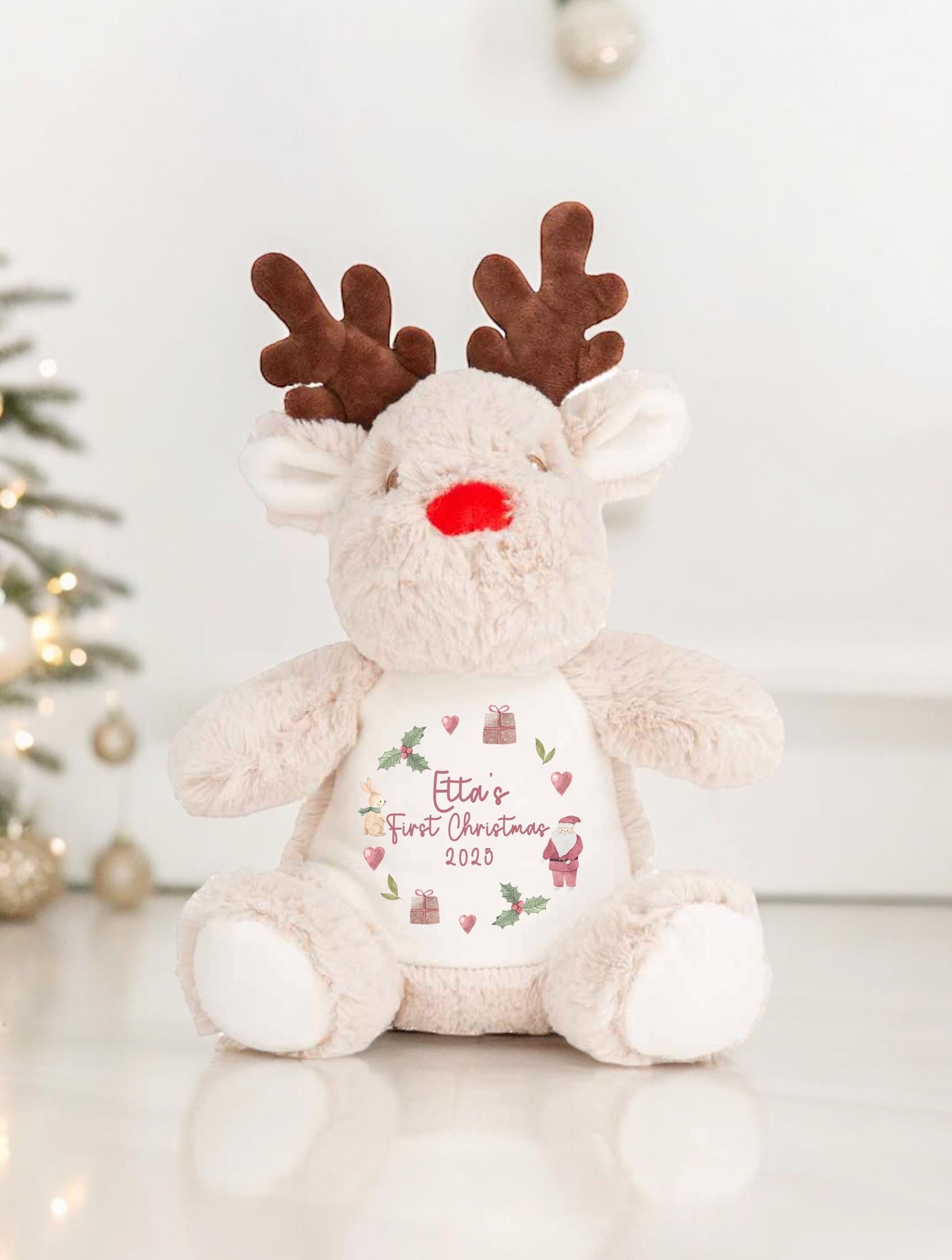 personalised babies first christmas name reindeer teddy gift christmas eve box personalised santa sack first christmas gift