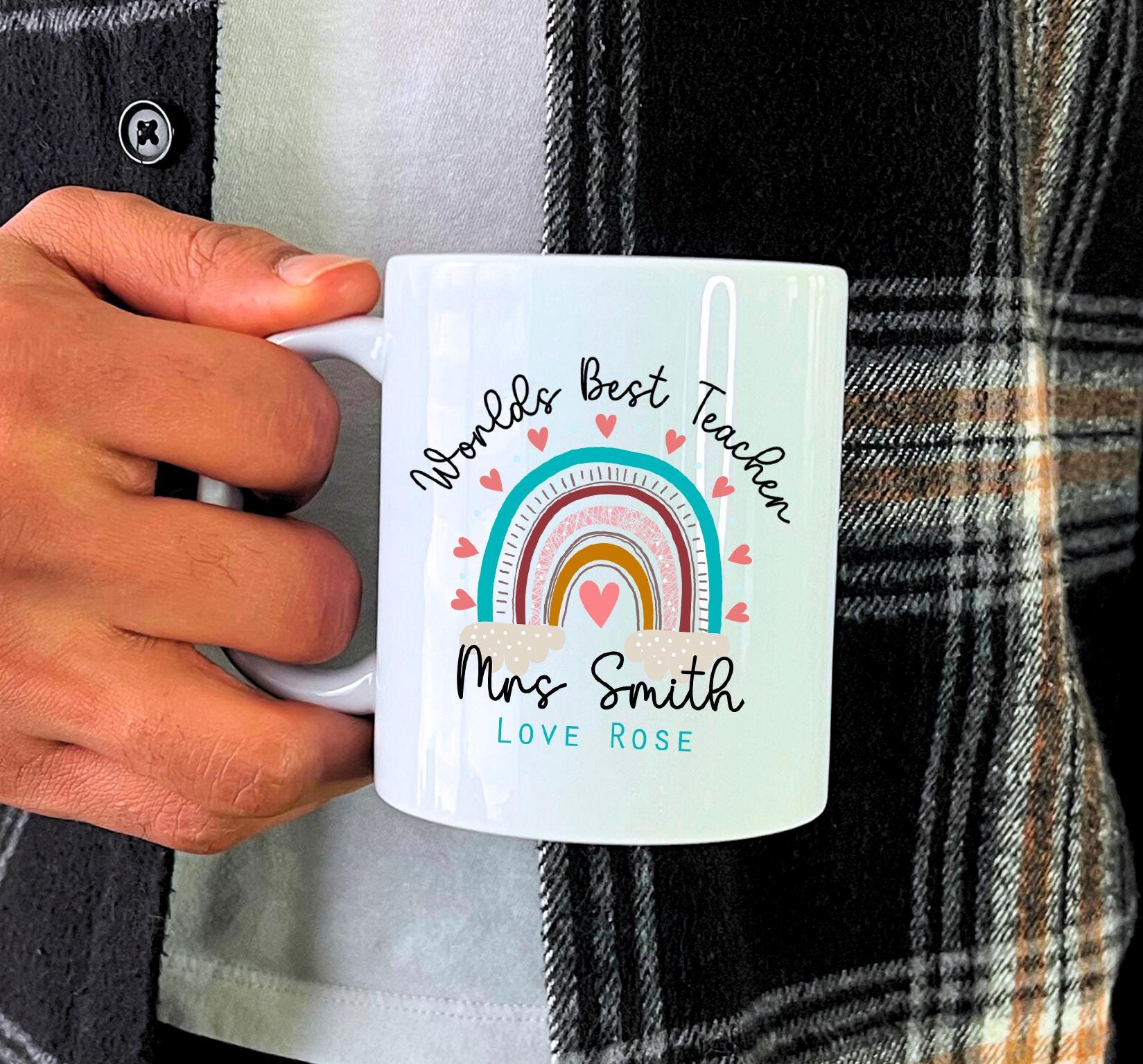 Personalised custom school teacher rainbow ceramic mug gift