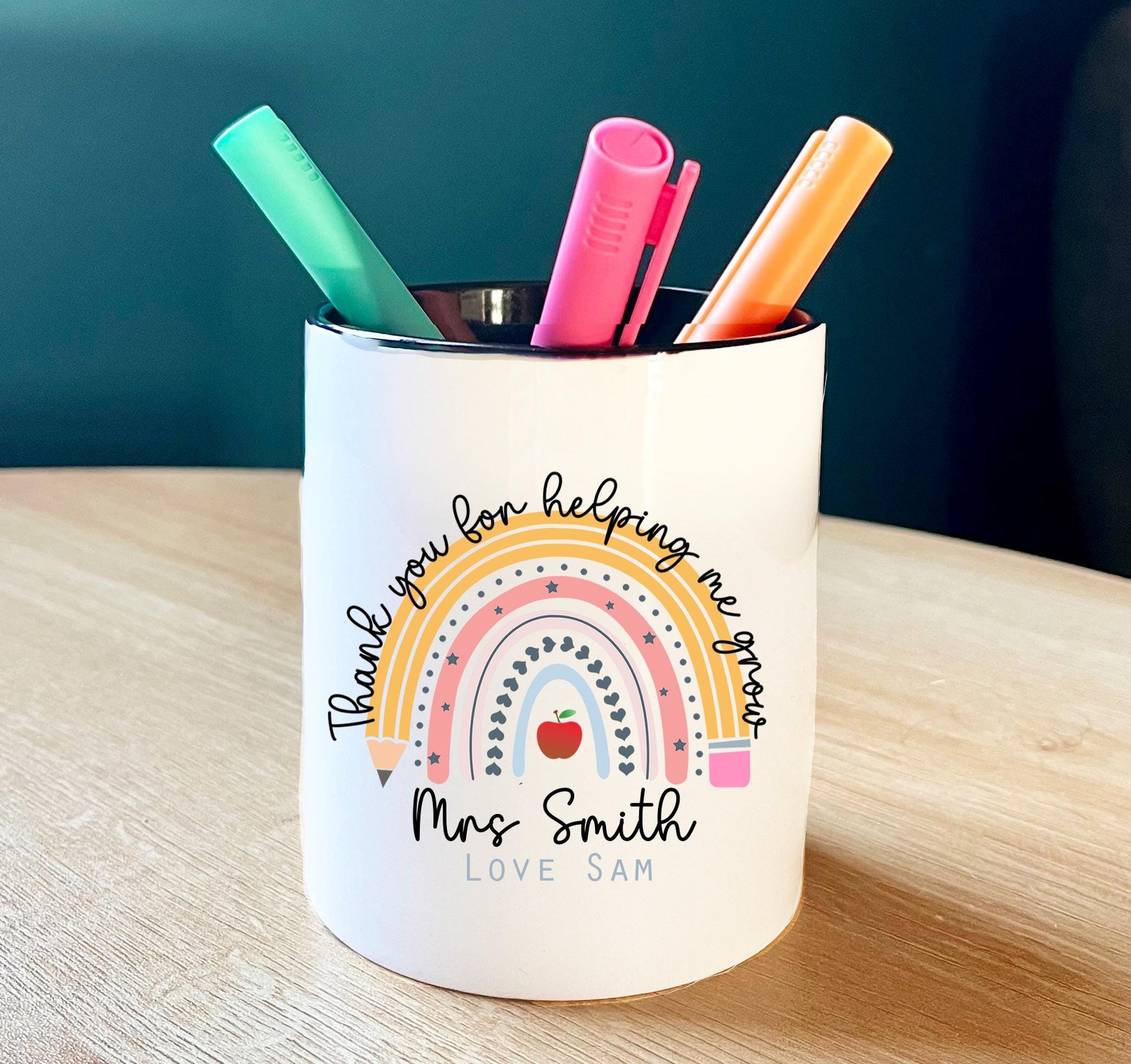 Personalised custom school teacher rainbow ceramic mug gift
