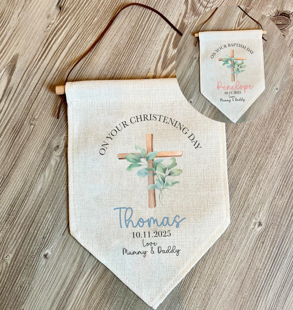 personalised church chapel pink and blue wall hanging, christening gift, baptism gift, wall hanging, christening baby gift, naming ceremony