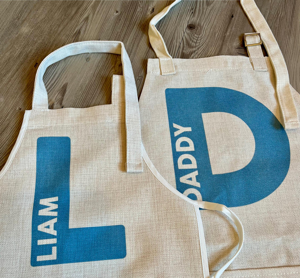 Personalised daddy and child matching aprons, Fathers day apron, Fathers day baking apron, Grandad baking apron