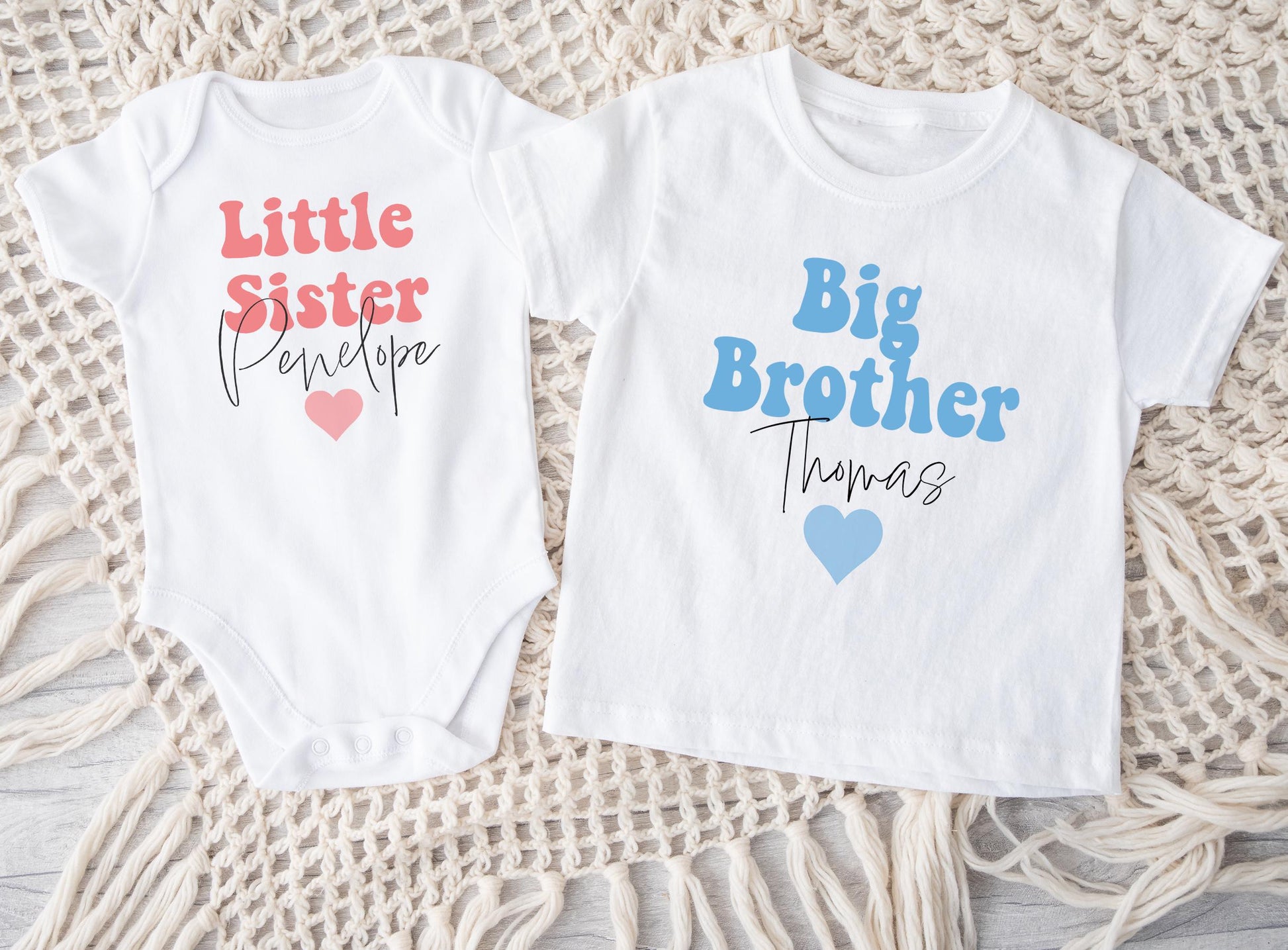 Personalised big brother and little sister top and vest, Personalised big sister and little brother top and vest, personnalised sibling top