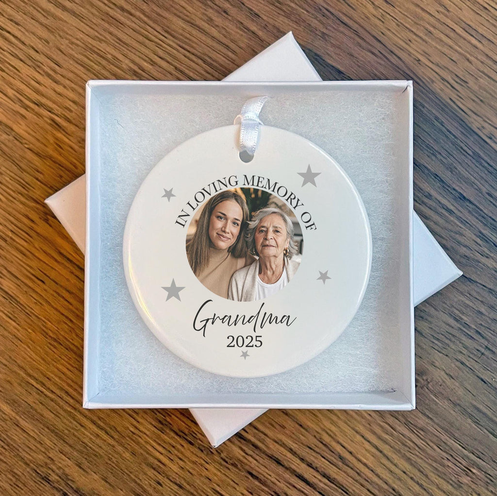 Personalise photo bereavement in loving memory Christmas tree decoration christmas eve box personalised santa sack first christmas gift