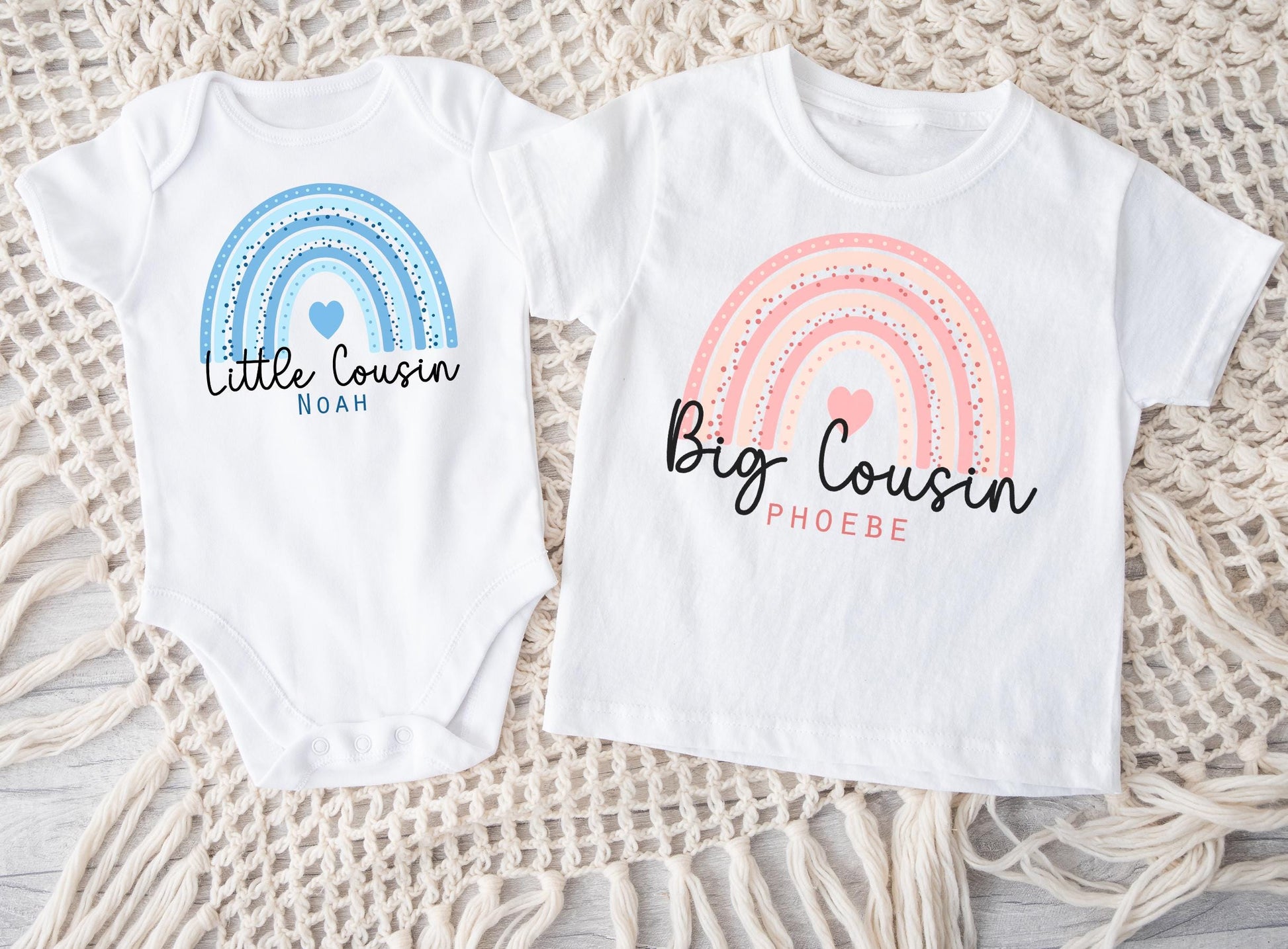 Personalised big cousin and little cousin top and vest, Personalised big sister and little brother top and vest, personnalised cousin top