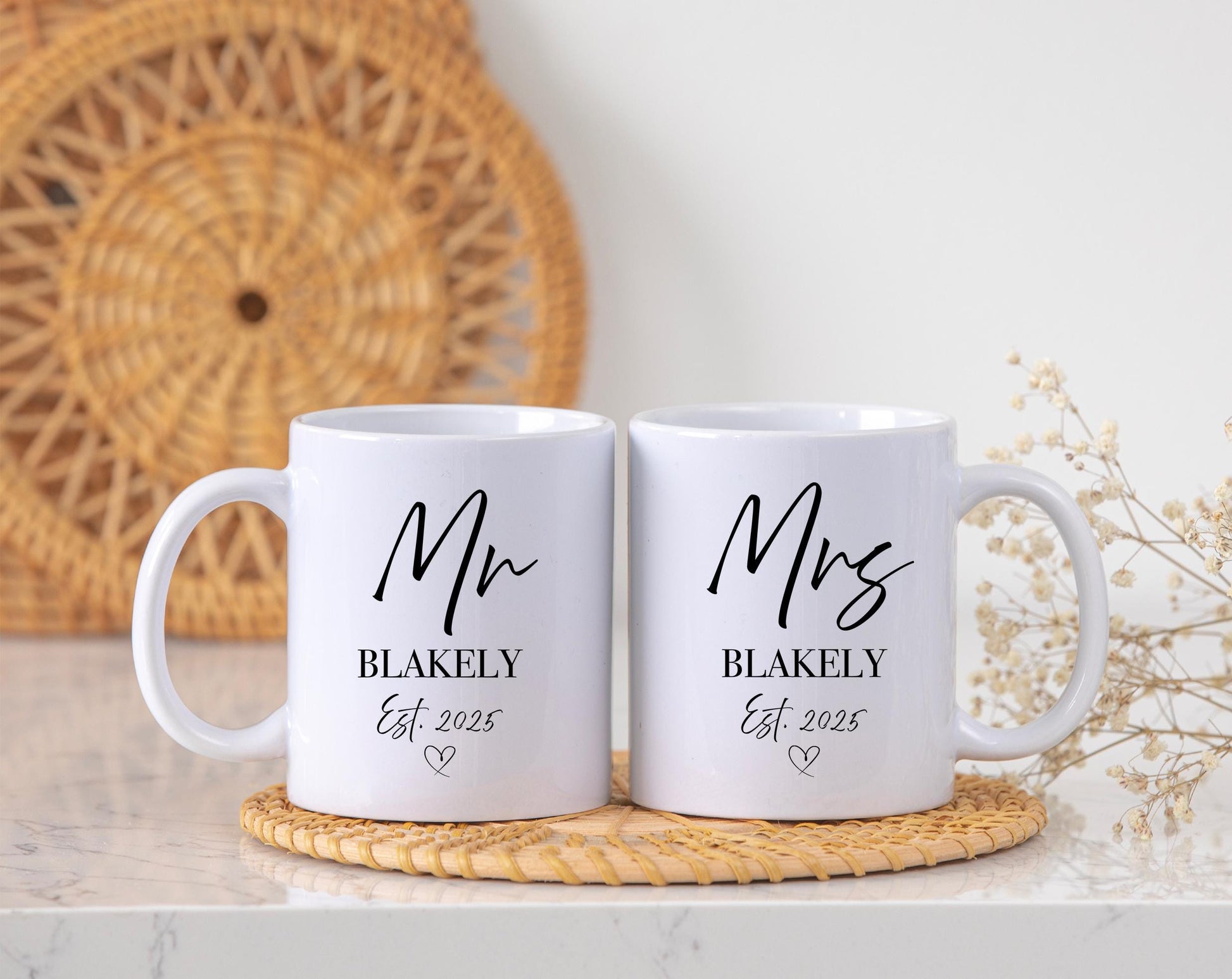 Personalised mr and mrs EST wedding mugs gift, Wedding gift favours, Personalised couple mugs, Personalised wedding couple mugs