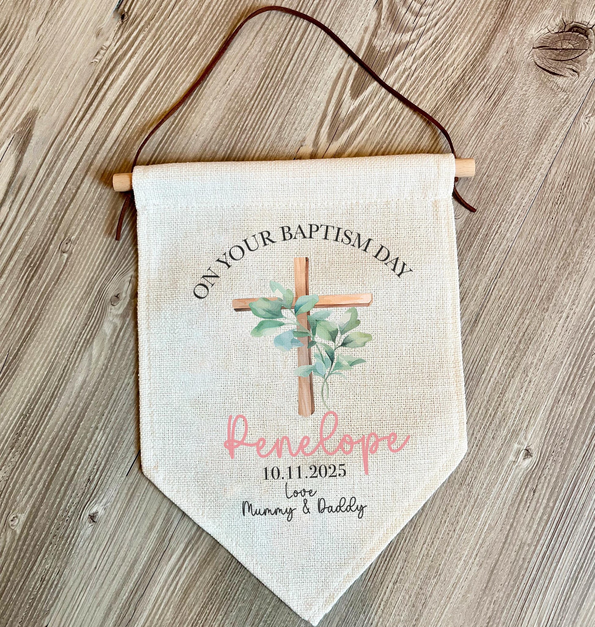 personalised church chapel pink and blue wall hanging, christening gift, baptism gift, wall hanging, christening baby gift, naming ceremony