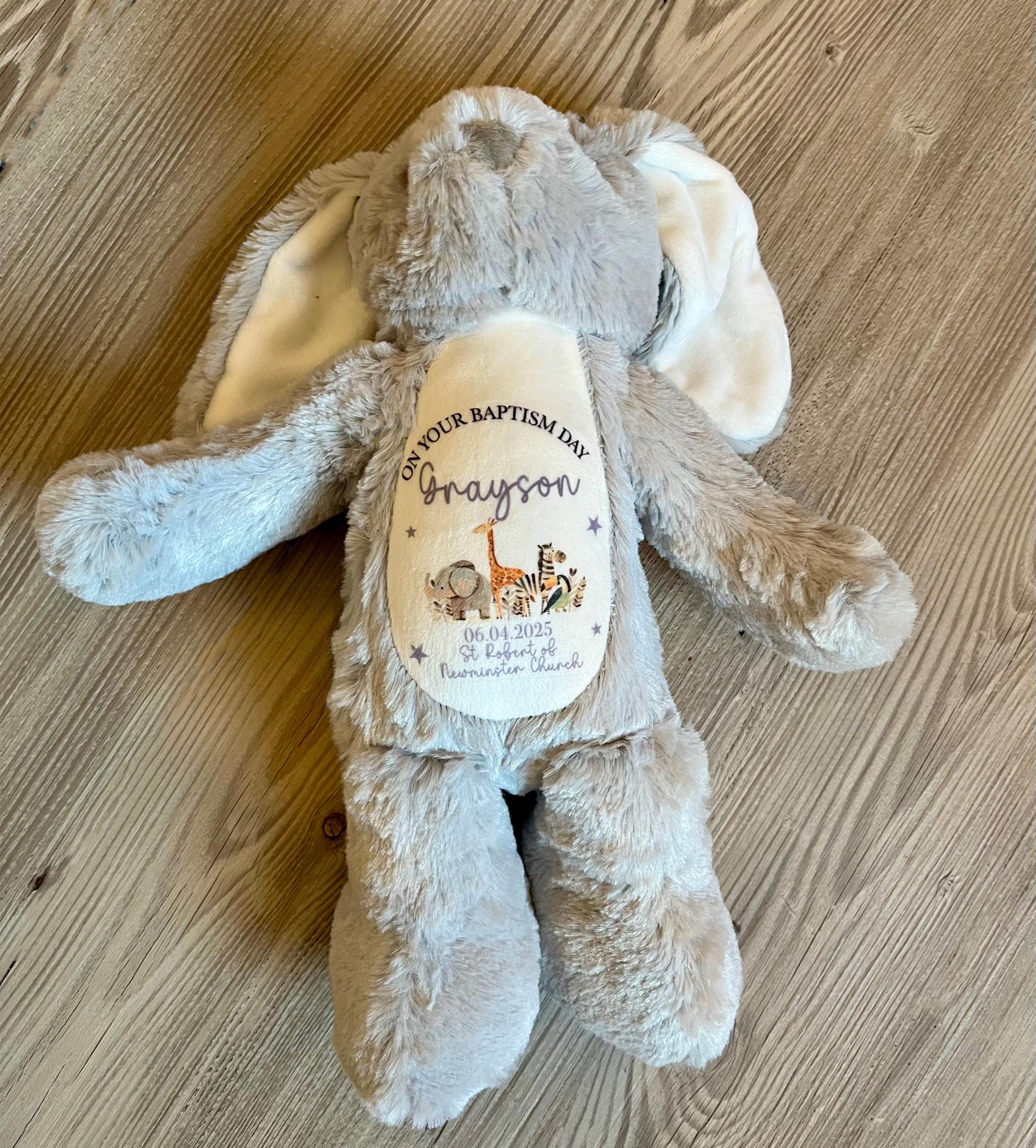 Personalised christening safari animal teddy, Personalised baptism safari animal teddy, Personalised childrens teddy gift