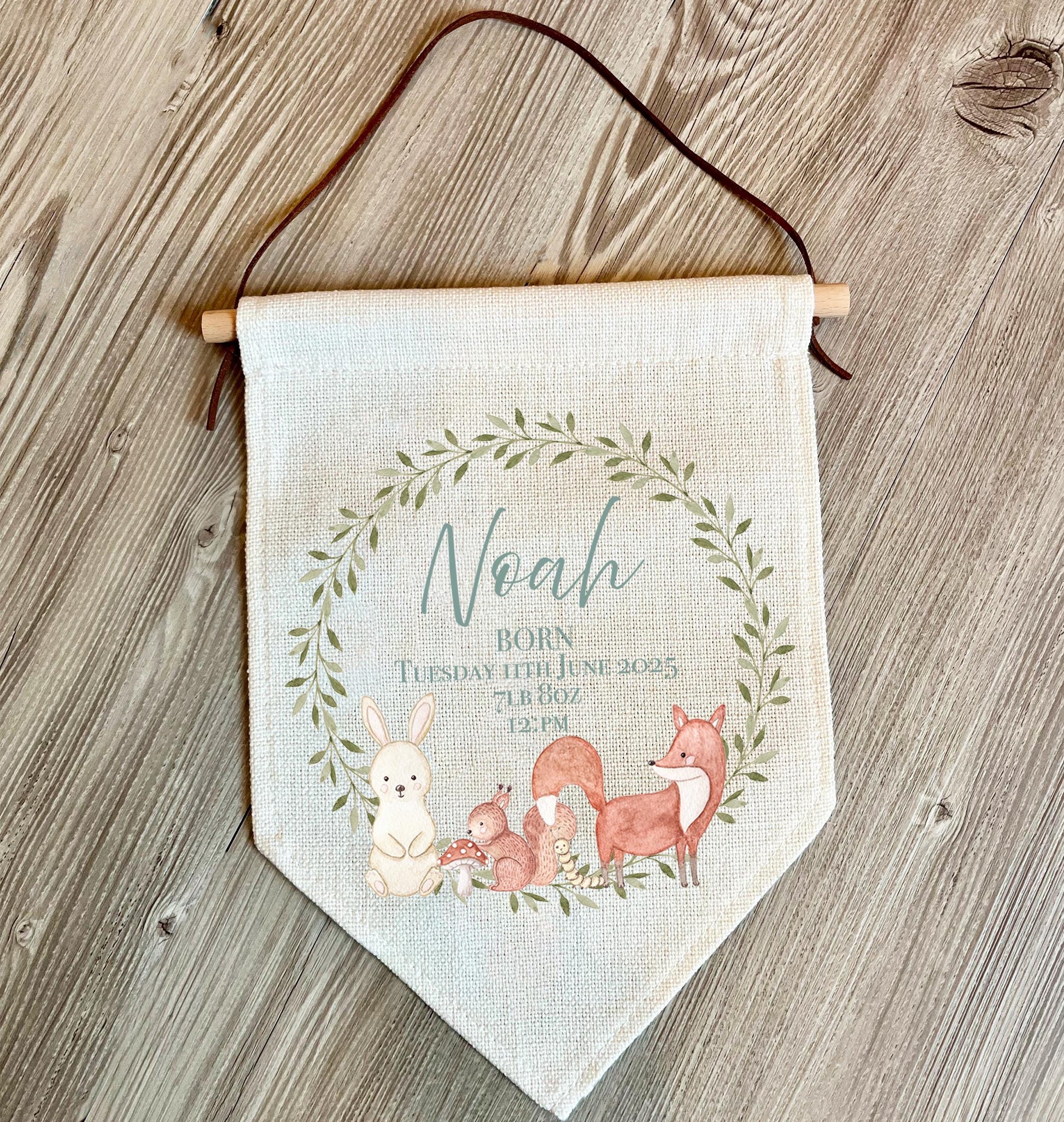 personalise new baby birth wall hanging, new baby gift, nursery decor, baby gifts, woodland animal baby gift, personalised baby gifts