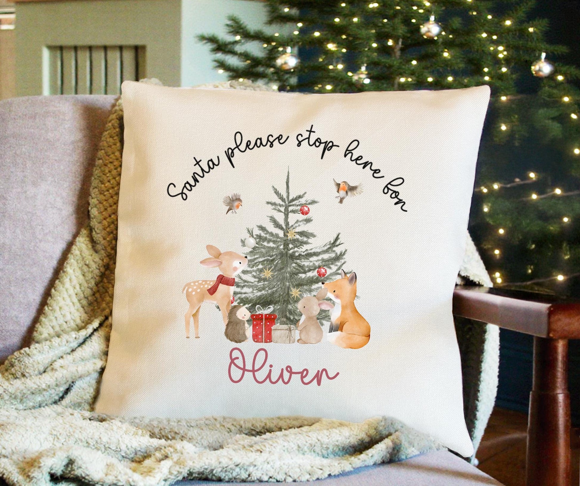 Personalised babies first Christmas santa cushion, christmas eve box, personalised santa sack, first christmas gift