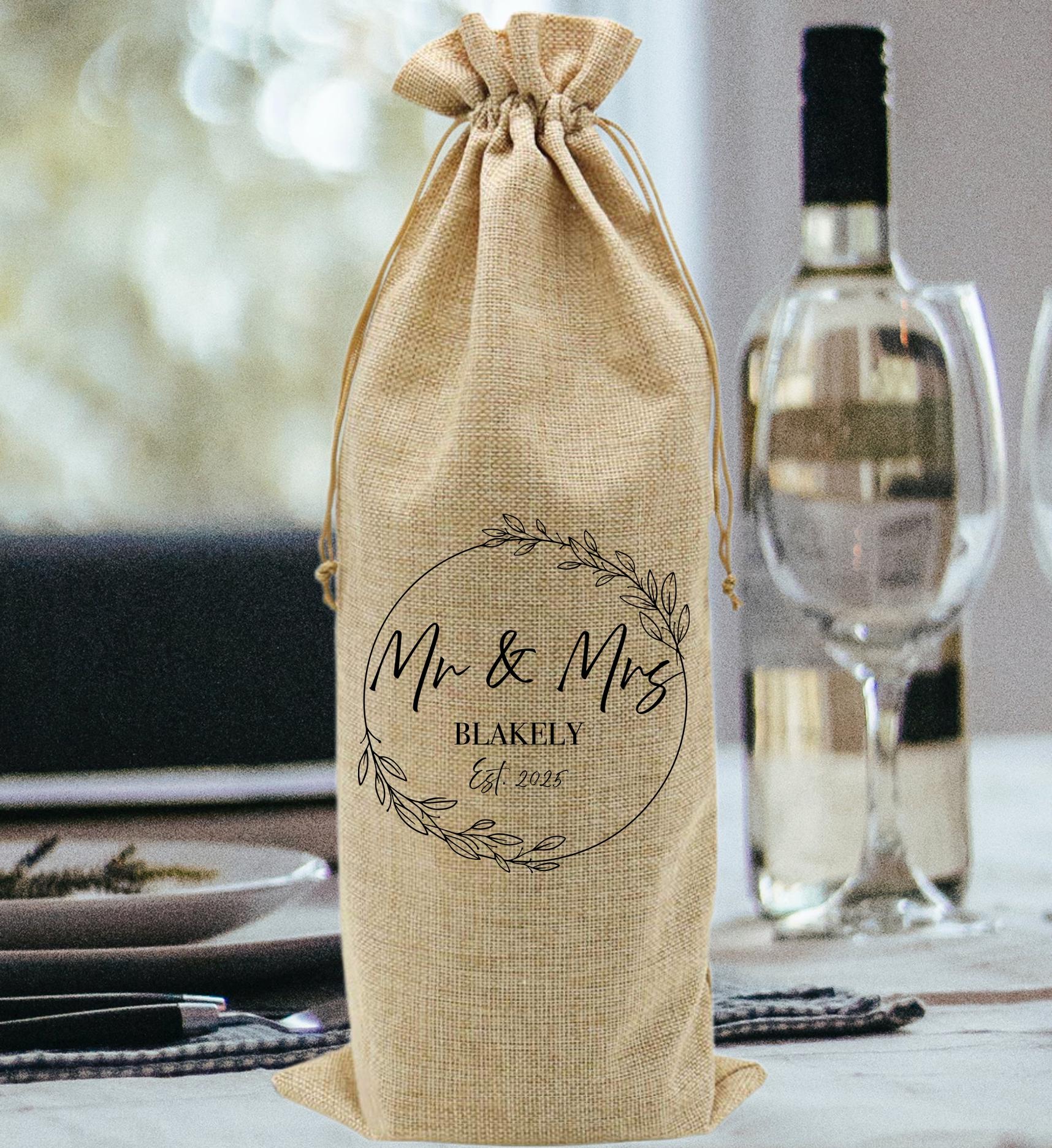 Personalised mr and mrs EST wreat wine bag holder , Wedding couple gift wine bag holder gift ,  Couple wine bag ,  Wedding couple wine bag