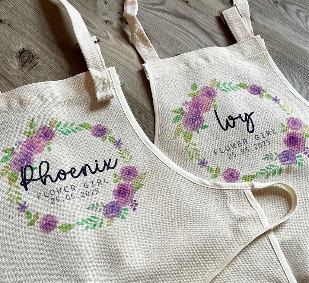 Personalised flower girl baking apron, Personalised bridesmaid baking apron, Flower girl apron gifts, Flower girl wedding favours