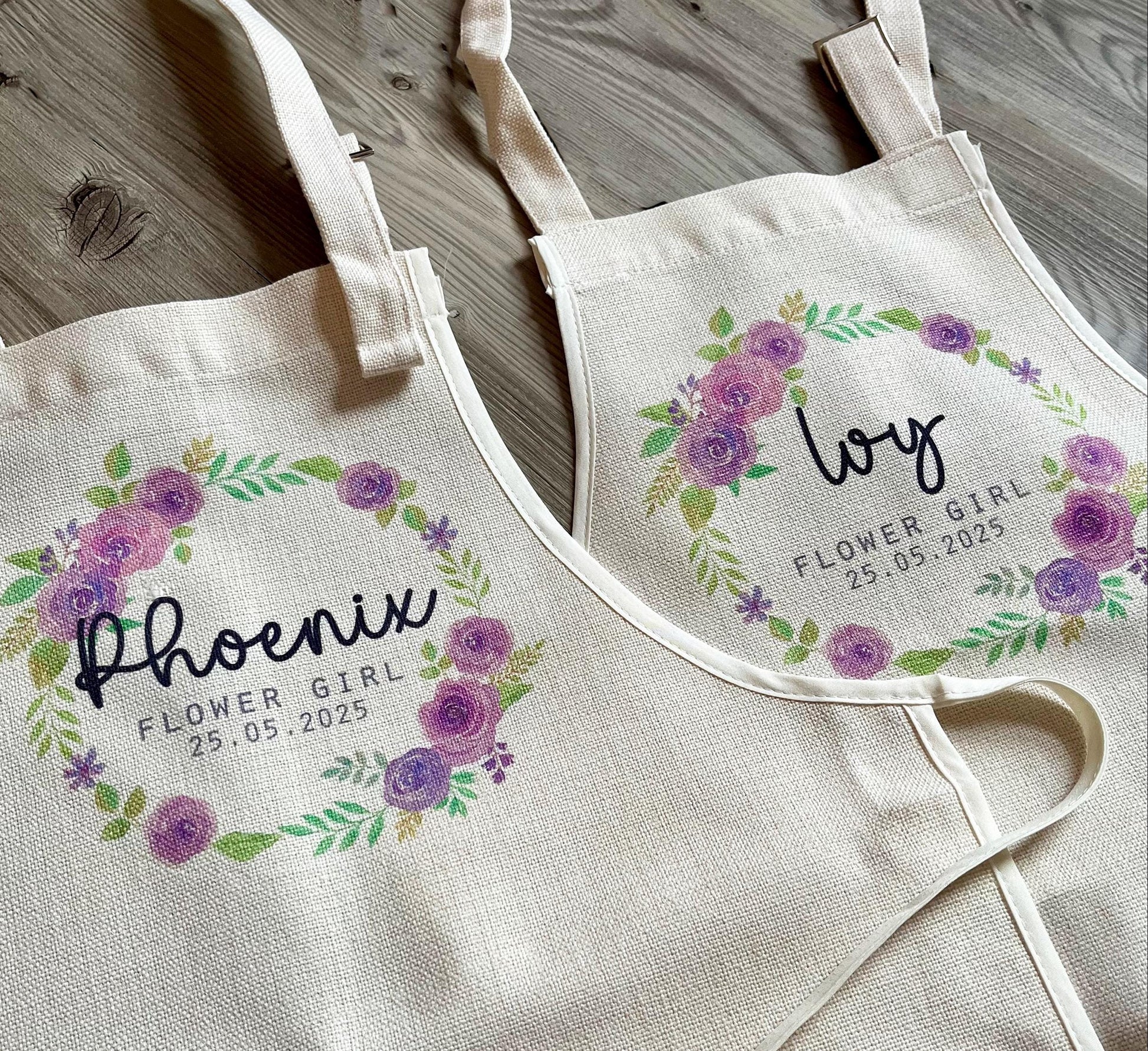 Personalised flower girl baking apron, Personalised bridesmaid baking apron, Flower girl apron gifts, Flower girl wedding favours