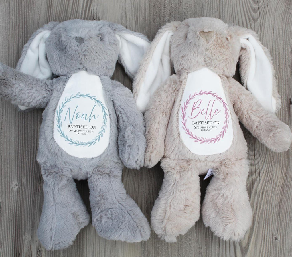 Personalised christening wreath teddy, Personalised baptism wreath teddy, Personalised naming ceremony wreath teddy