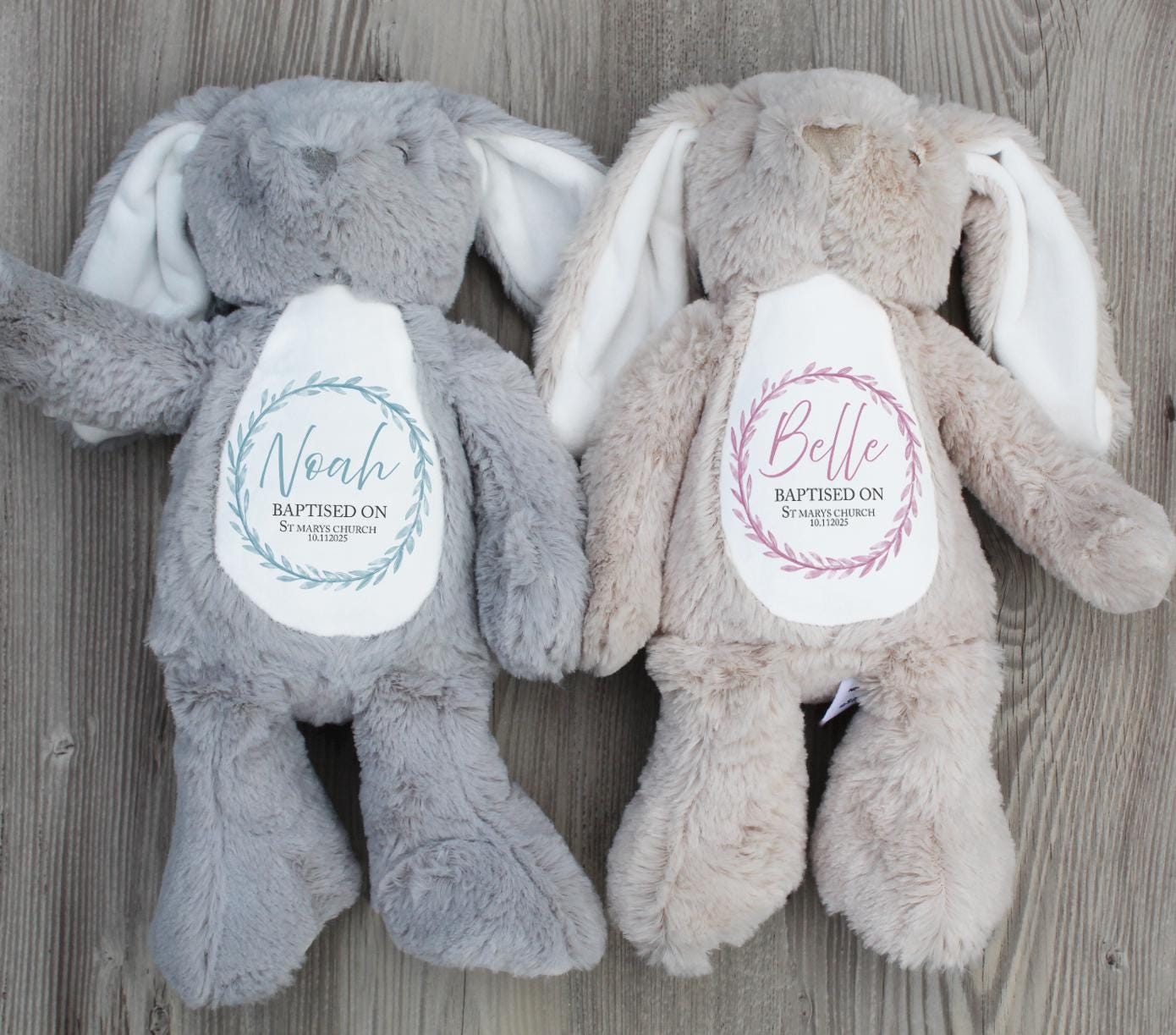 Personalised christening wreath teddy, Personalised baptism wreath teddy, Personalised naming ceremony wreath teddy