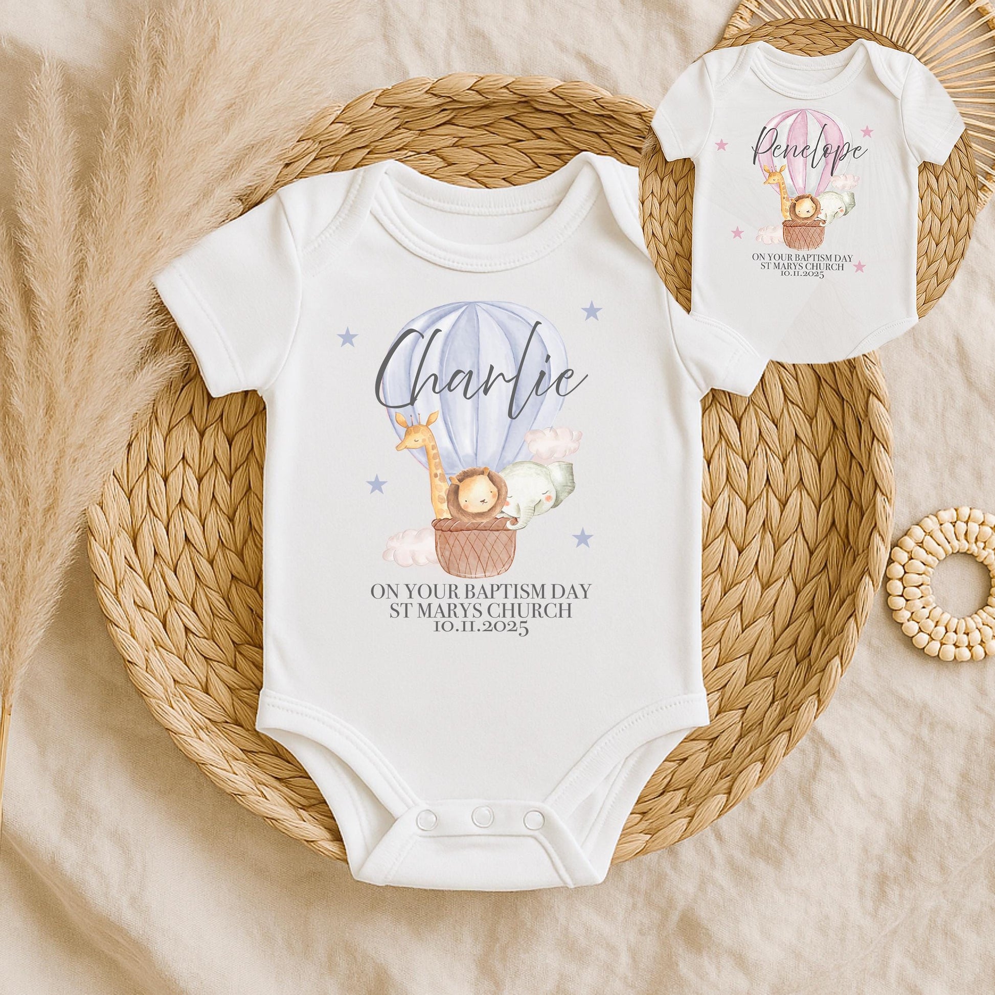 Personalised christening hot air balloon vest, Personalised baptism hot air balloon vest, Christening baby vest gift, Personalused baby vest