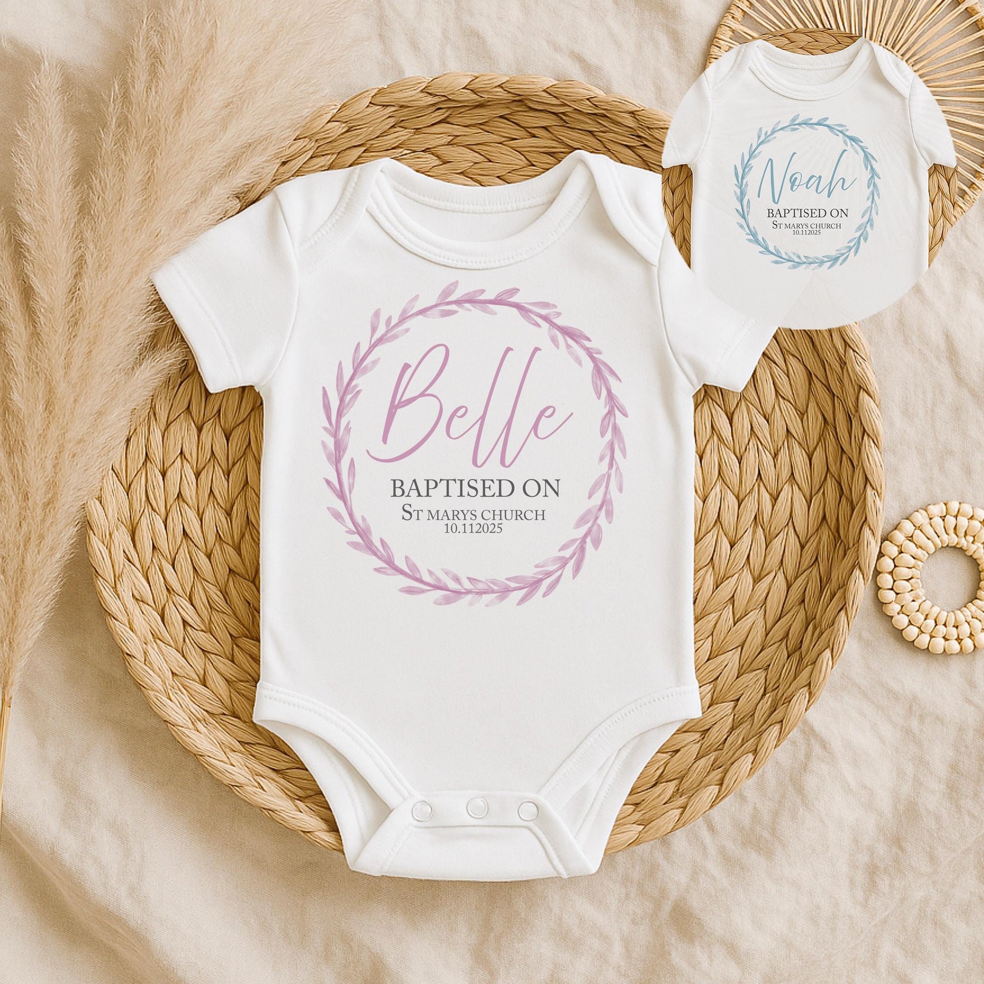 Personalised christening wreath baby vest, Personalised wreath babby vest, Christening baby vest gift, Personalused baby vest